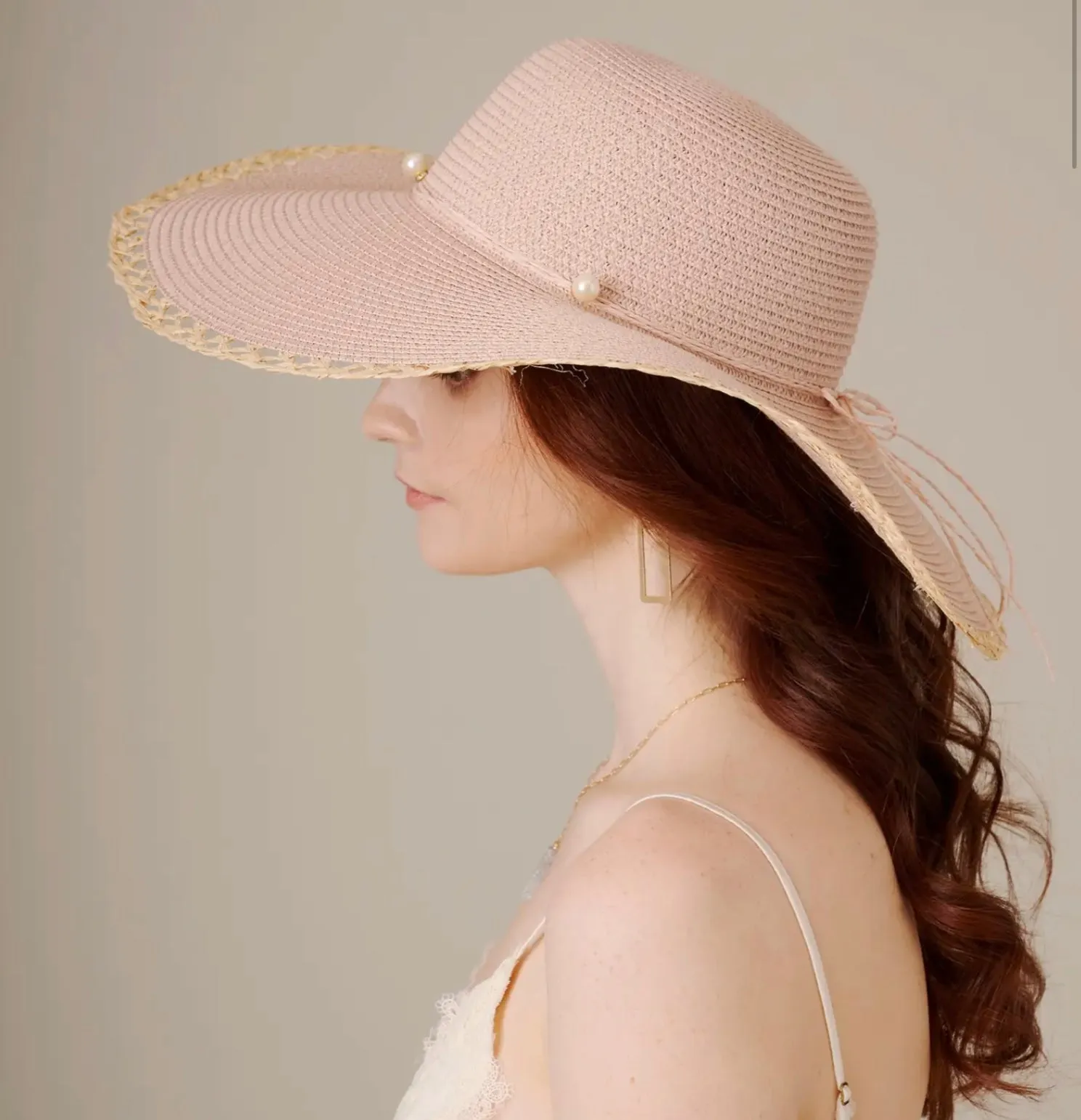 Floppy Straw Sun Hat With Pearl