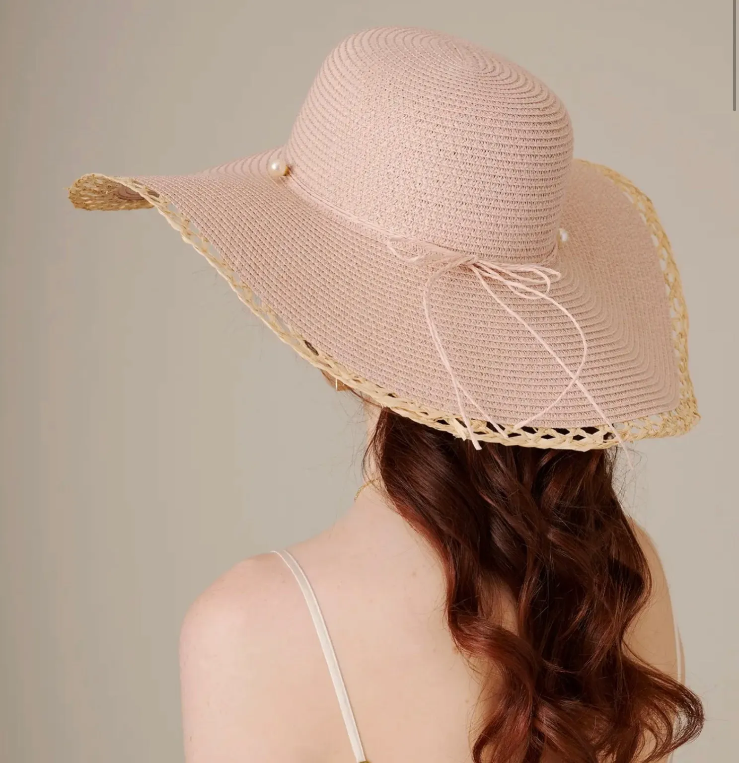 Floppy Straw Sun Hat With Pearl