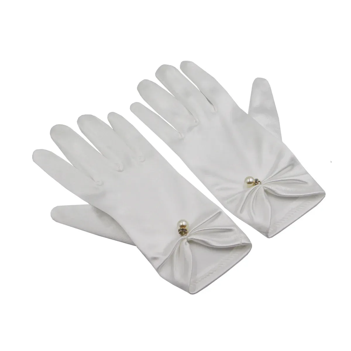 Flytonn-Pearl Wedding Gloves Elegant Vintage Bridal Wedding Dress White Short Gloves