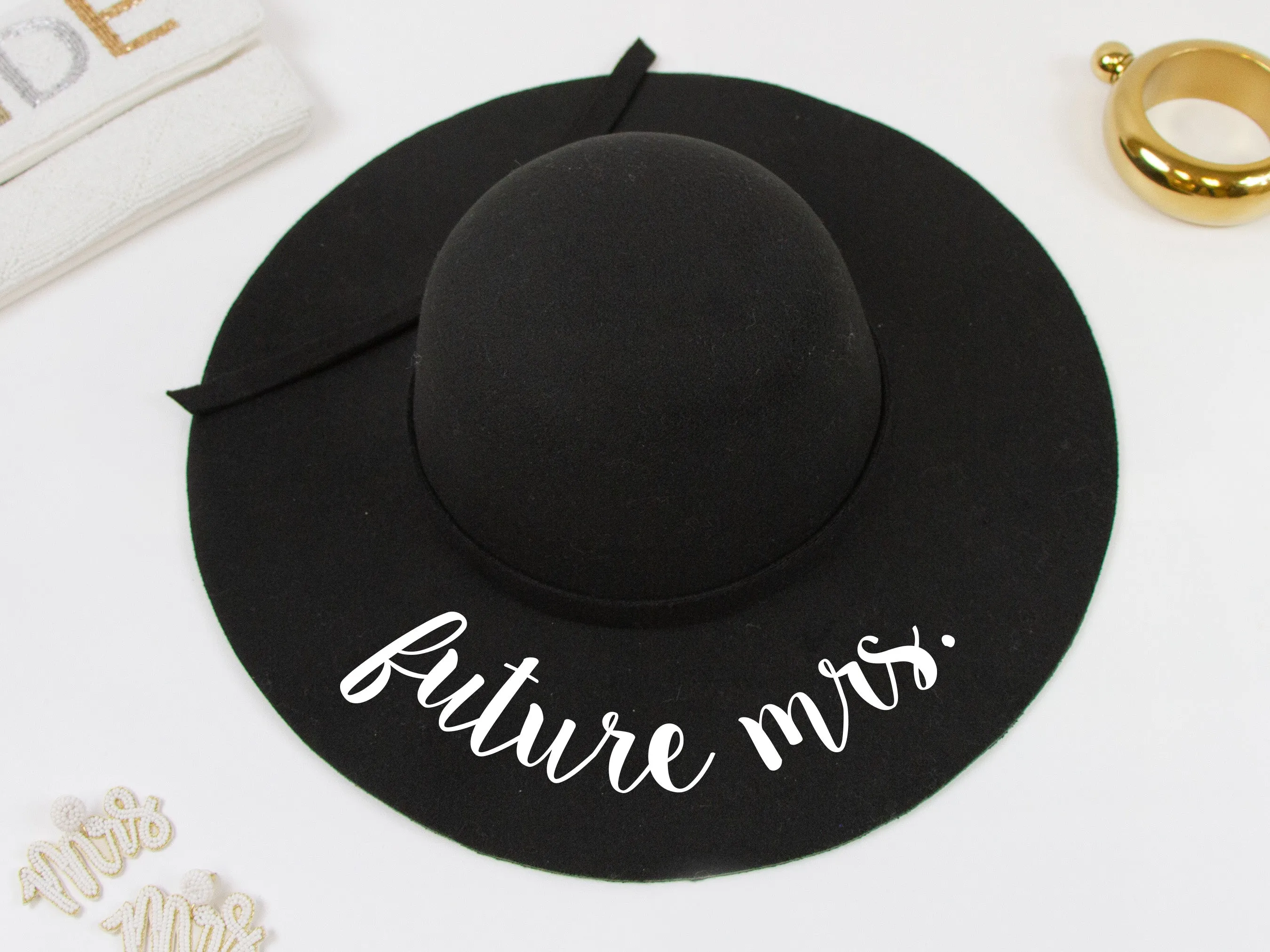 Future Mrs Black Felt Floppy Hat