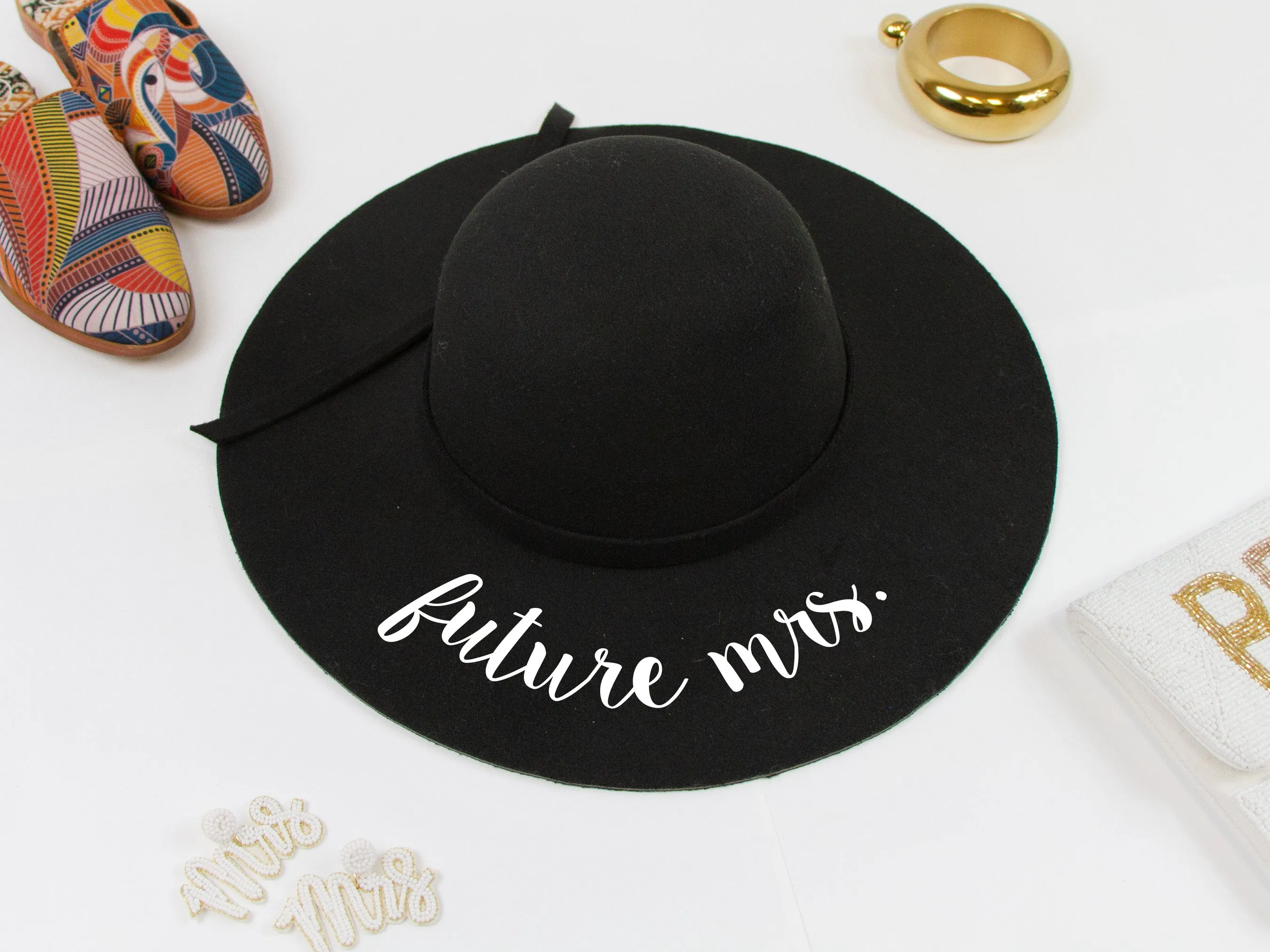 Future Mrs Black Felt Floppy Hat