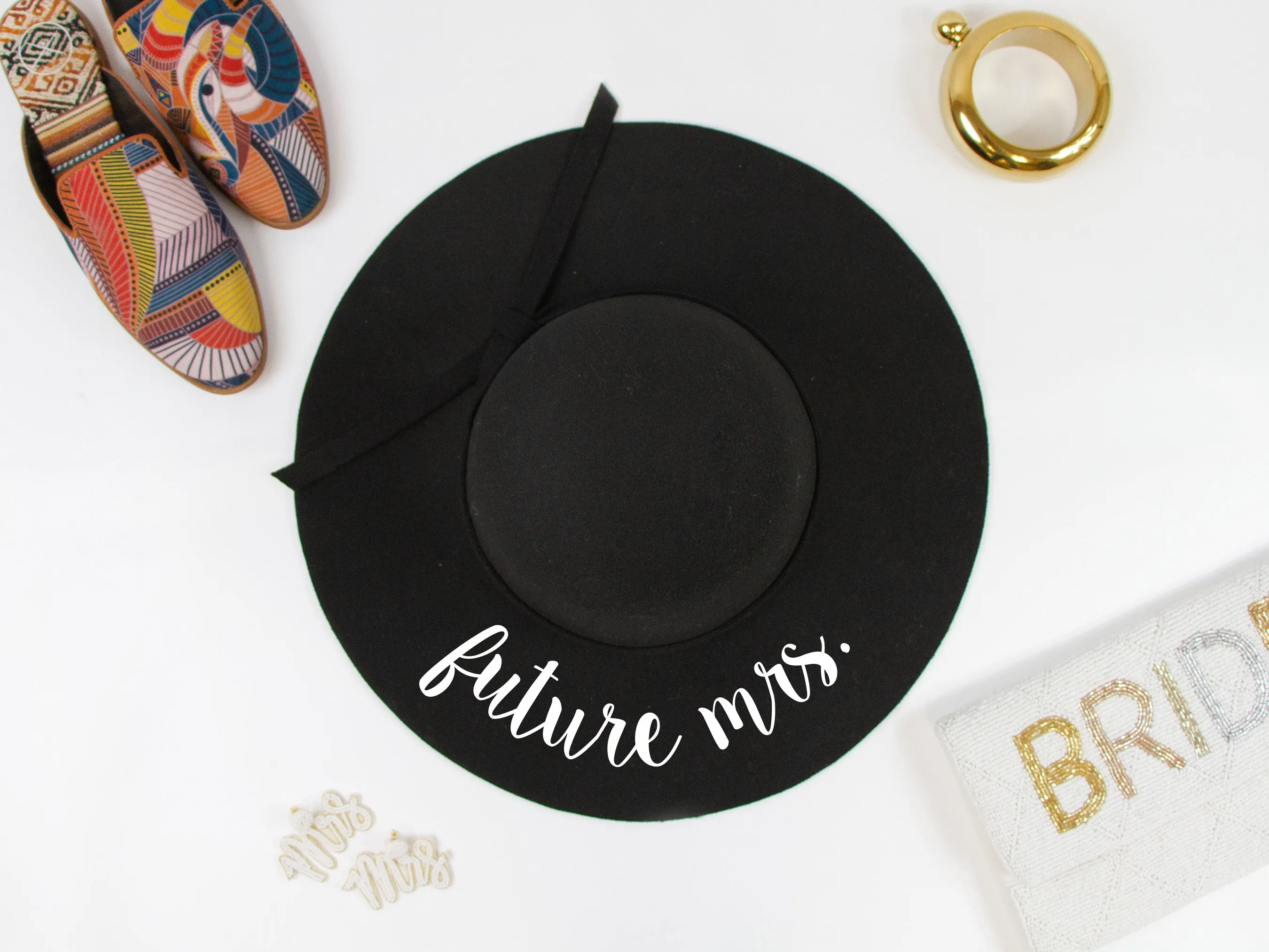 Future Mrs Black Felt Floppy Hat