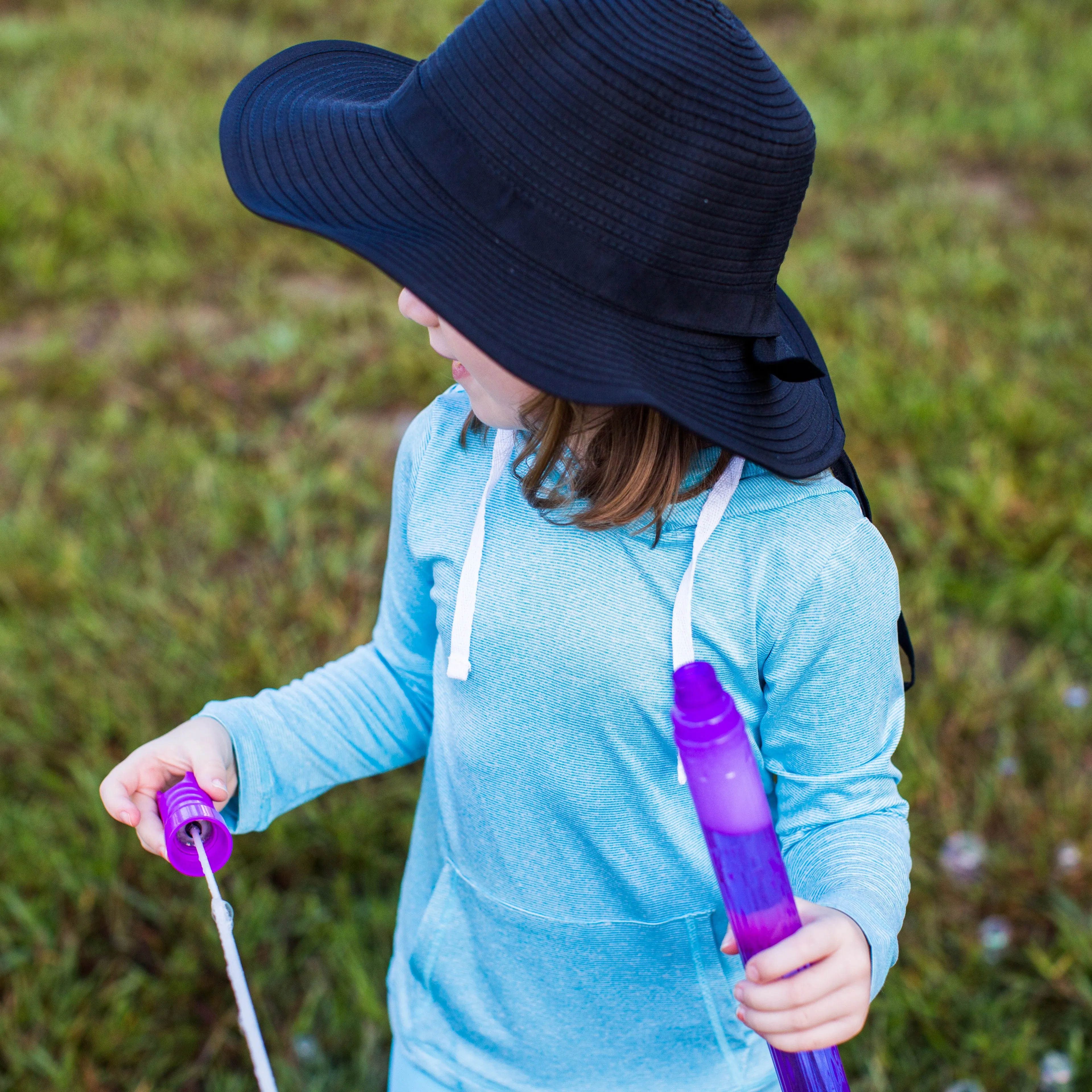 Girls Wide Brim Sun Hat - Black