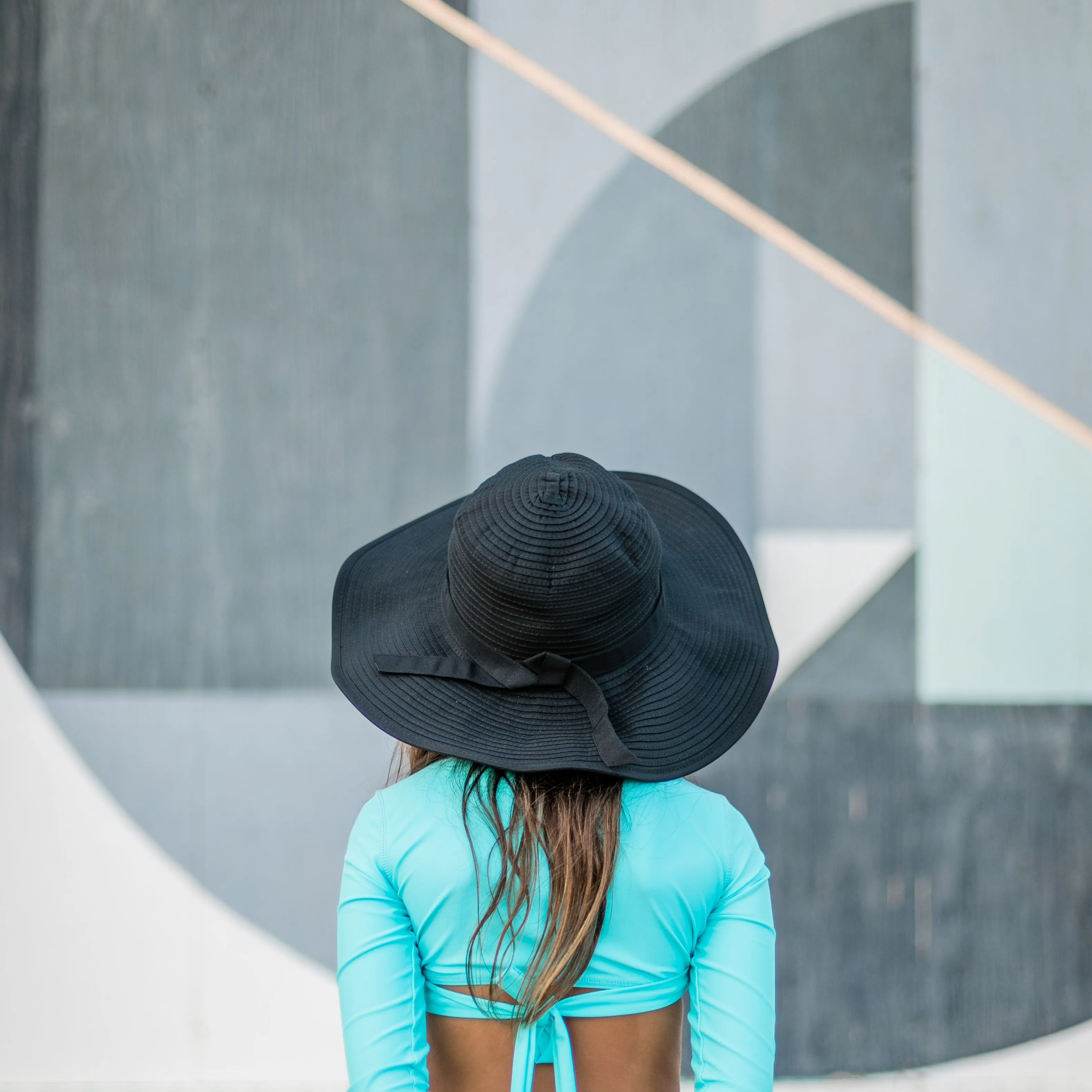 Girls Wide Brim Sun Hat - Black