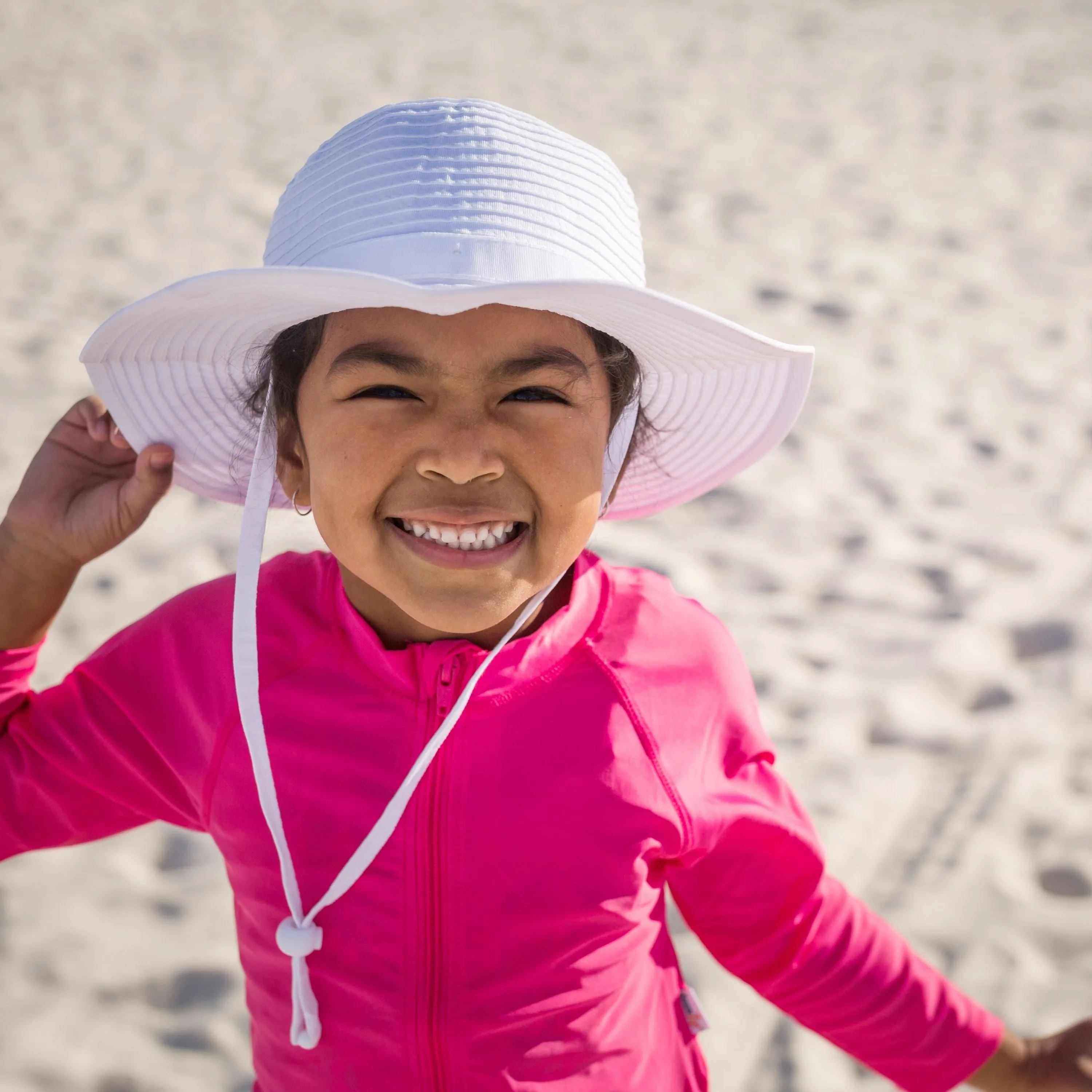 Girls Wide Brim Sun Hat - White