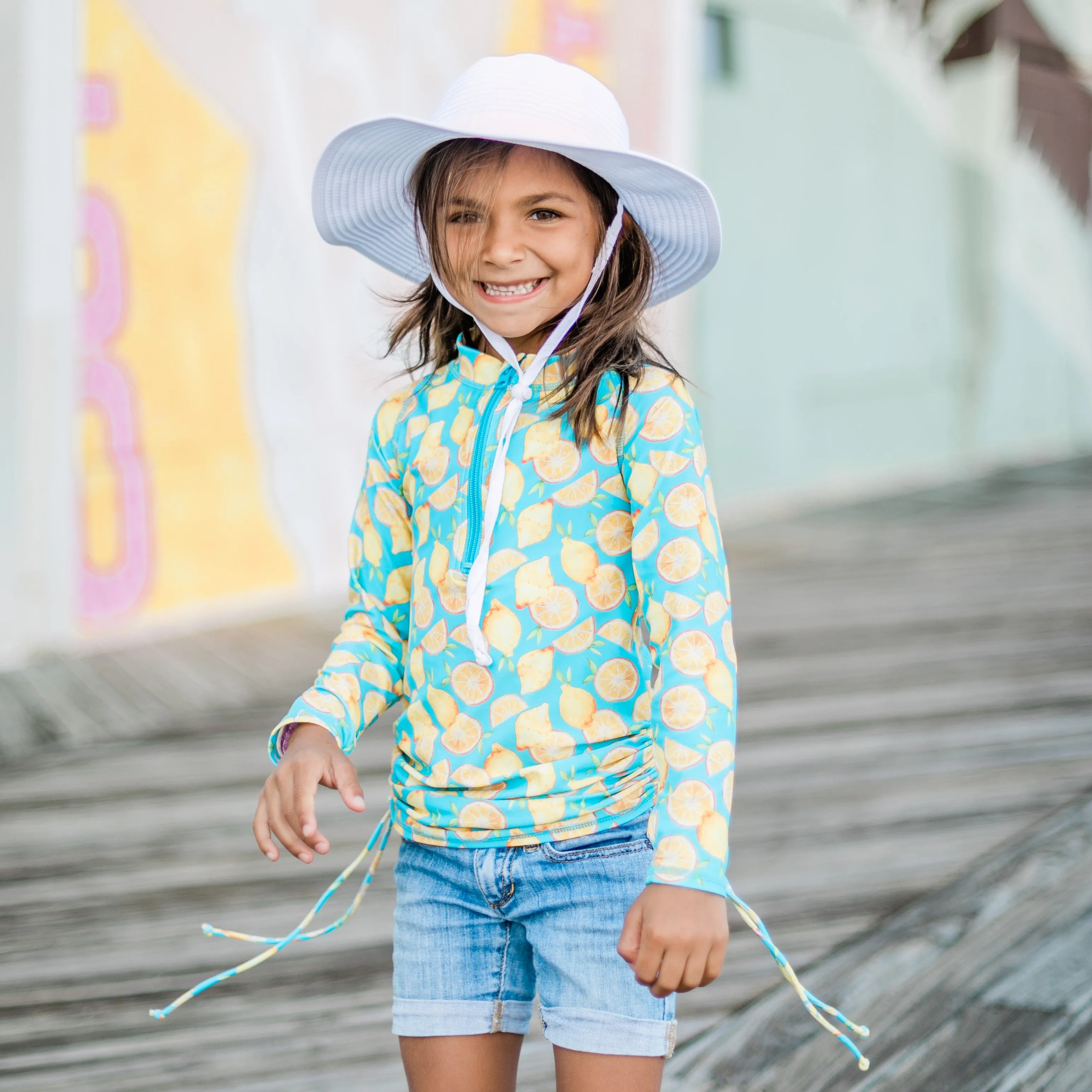 Girls Wide Brim Sun Hat - White