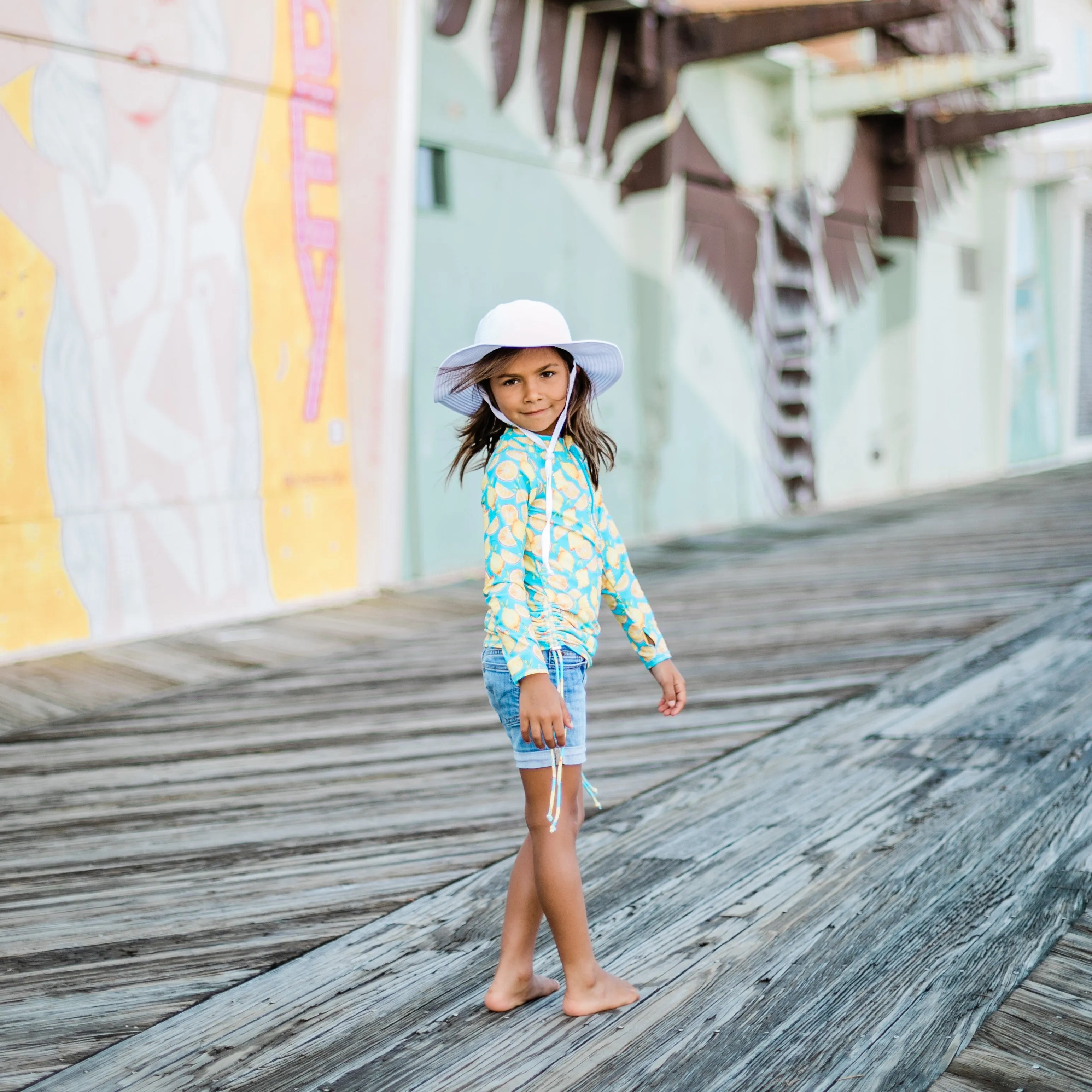 Girls Wide Brim Sun Hat - White