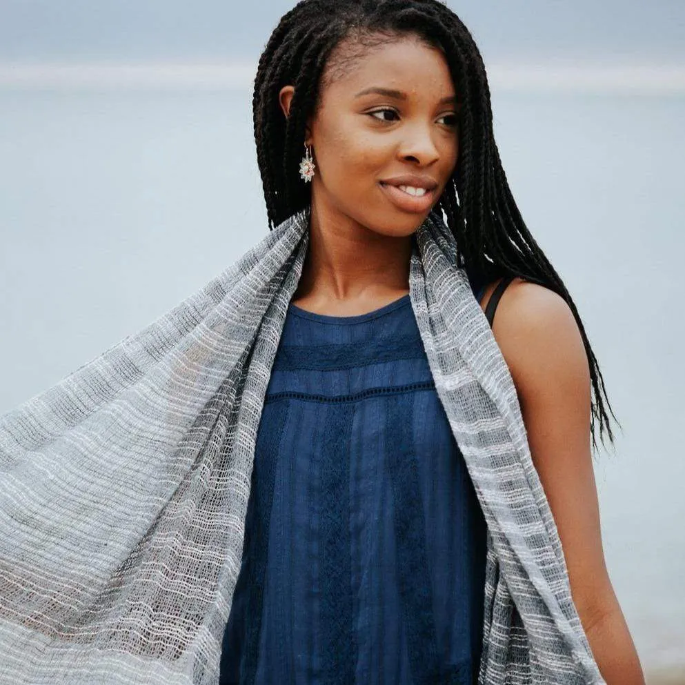 Gray Striped Cotton Scarf