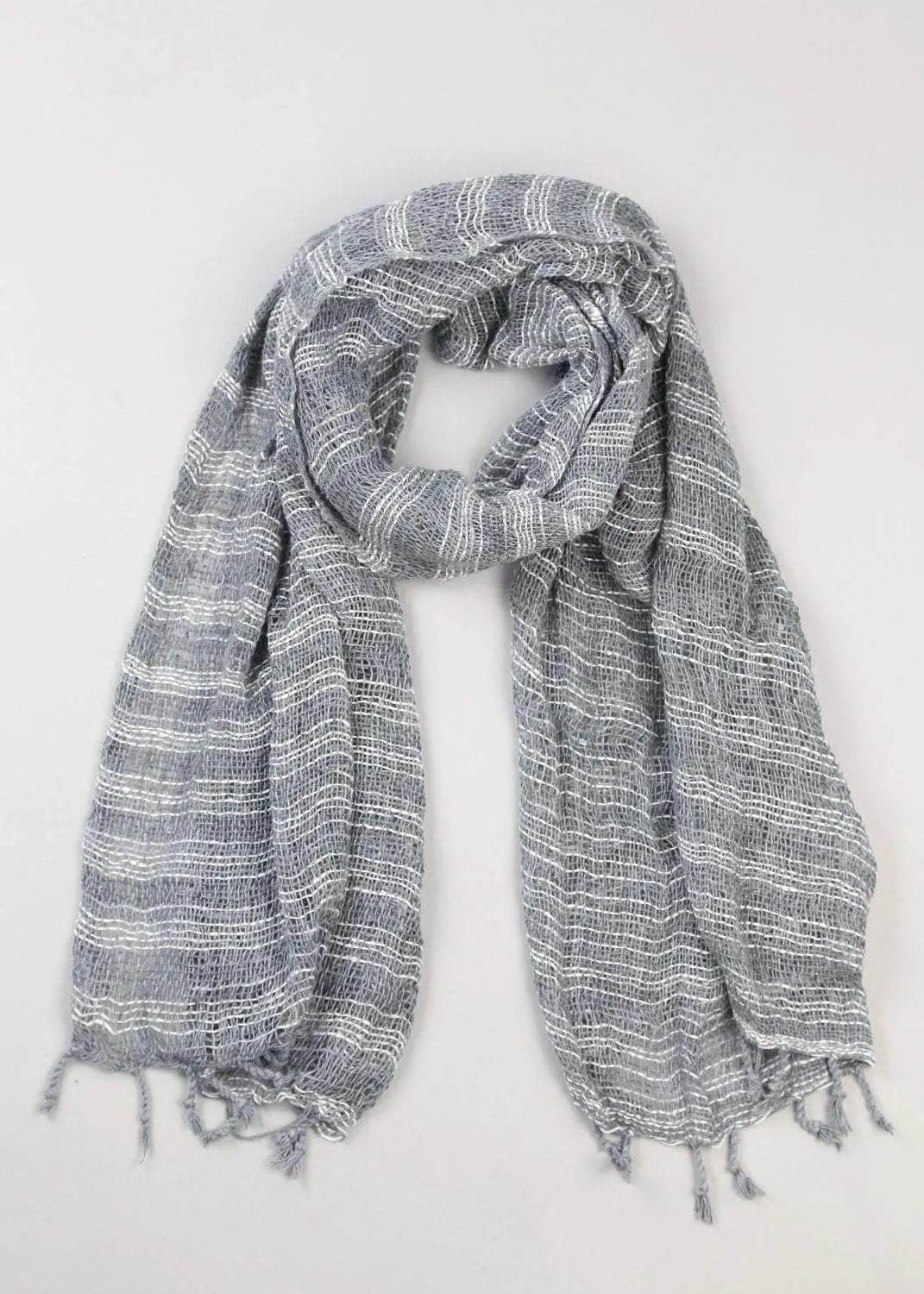 Gray Striped Cotton Scarf