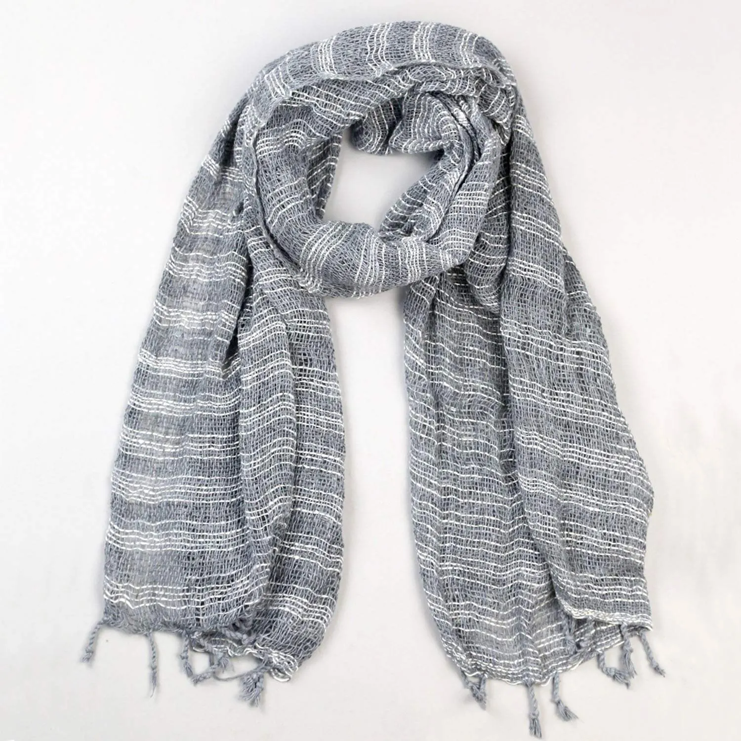 Gray Striped Cotton Scarf