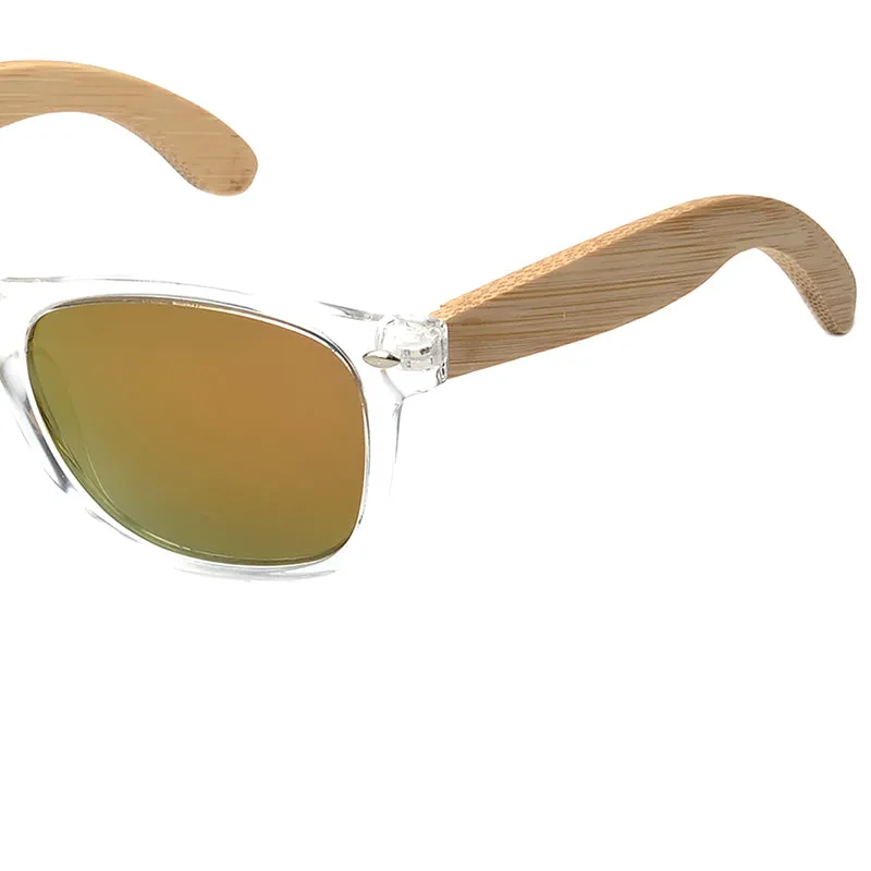 Handmade Polarized Sunglasses With Transparent Plastic Frame Colorful Lens And Bamboo Legs