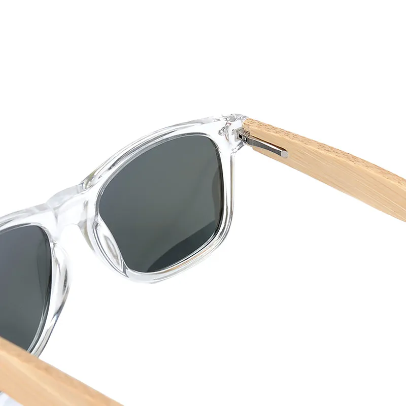 Handmade Polarized Sunglasses With Transparent Plastic Frame Colorful Lens And Bamboo Legs