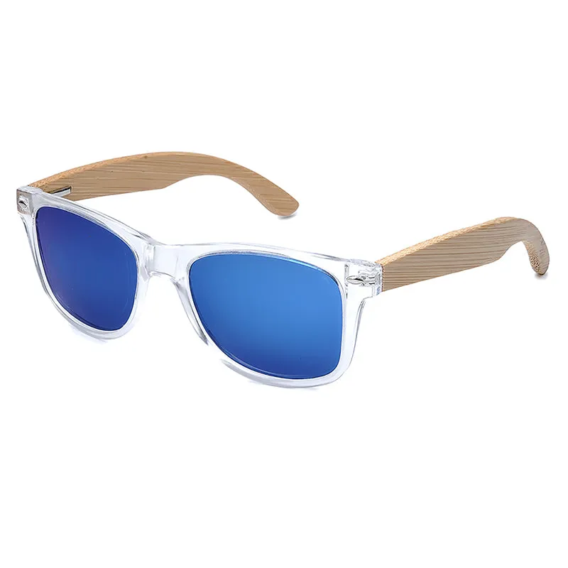 Handmade Polarized Sunglasses With Transparent Plastic Frame Colorful Lens And Bamboo Legs