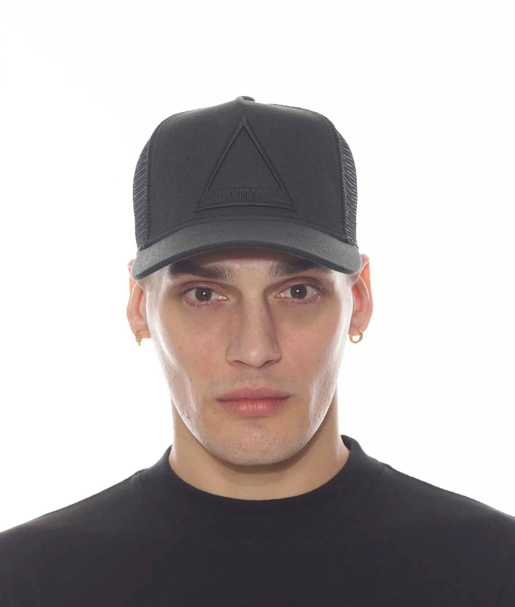 Hvman - Triangle Logo Mesh Trucker Cap (Black) - Crafted Durable Wool