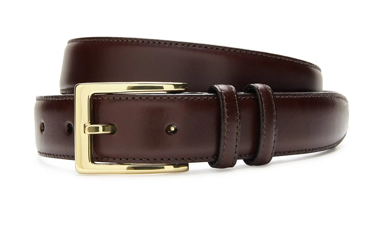 ITALIAN LEATHER BELT - BROWN WITH GOLD