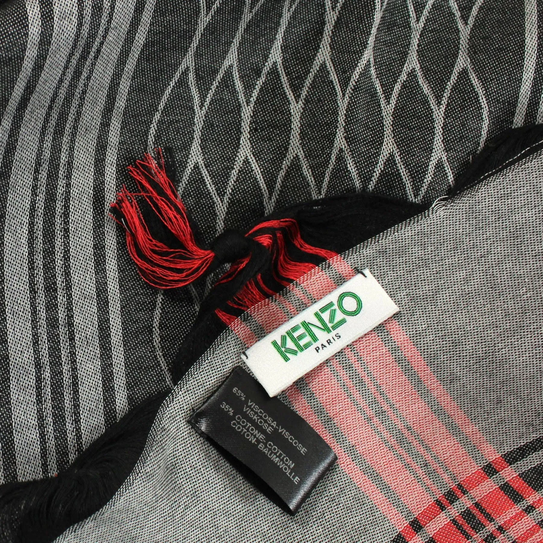 Kenzo Scarf Black Tiger Design Tassels - Large Cotton Wrap BLACK FRIDAY SALE