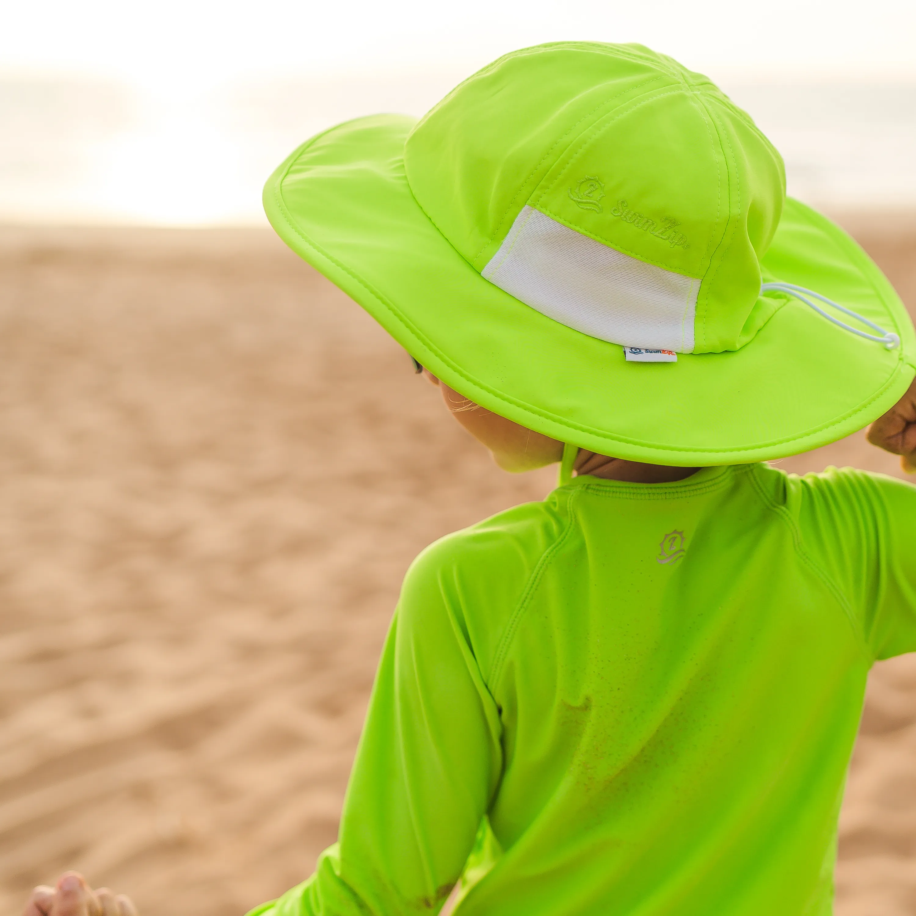 Kids Wide Brim Sun Hat "Fun Sun Day Play Hat" - Neon Lime Green