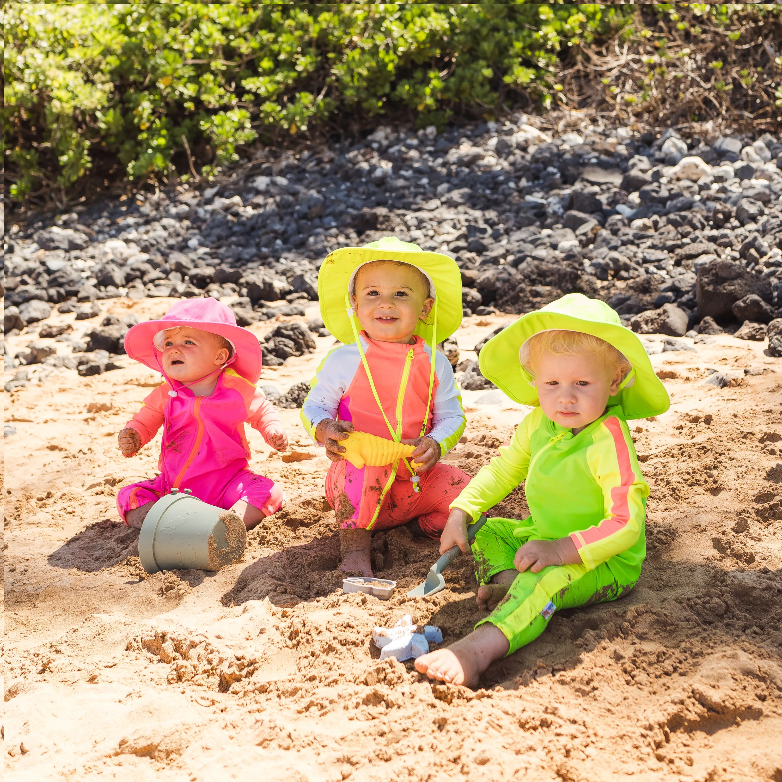 Kids Wide Brim Sun Hat "Fun Sun Day Play Hat" - Neon Lime Green