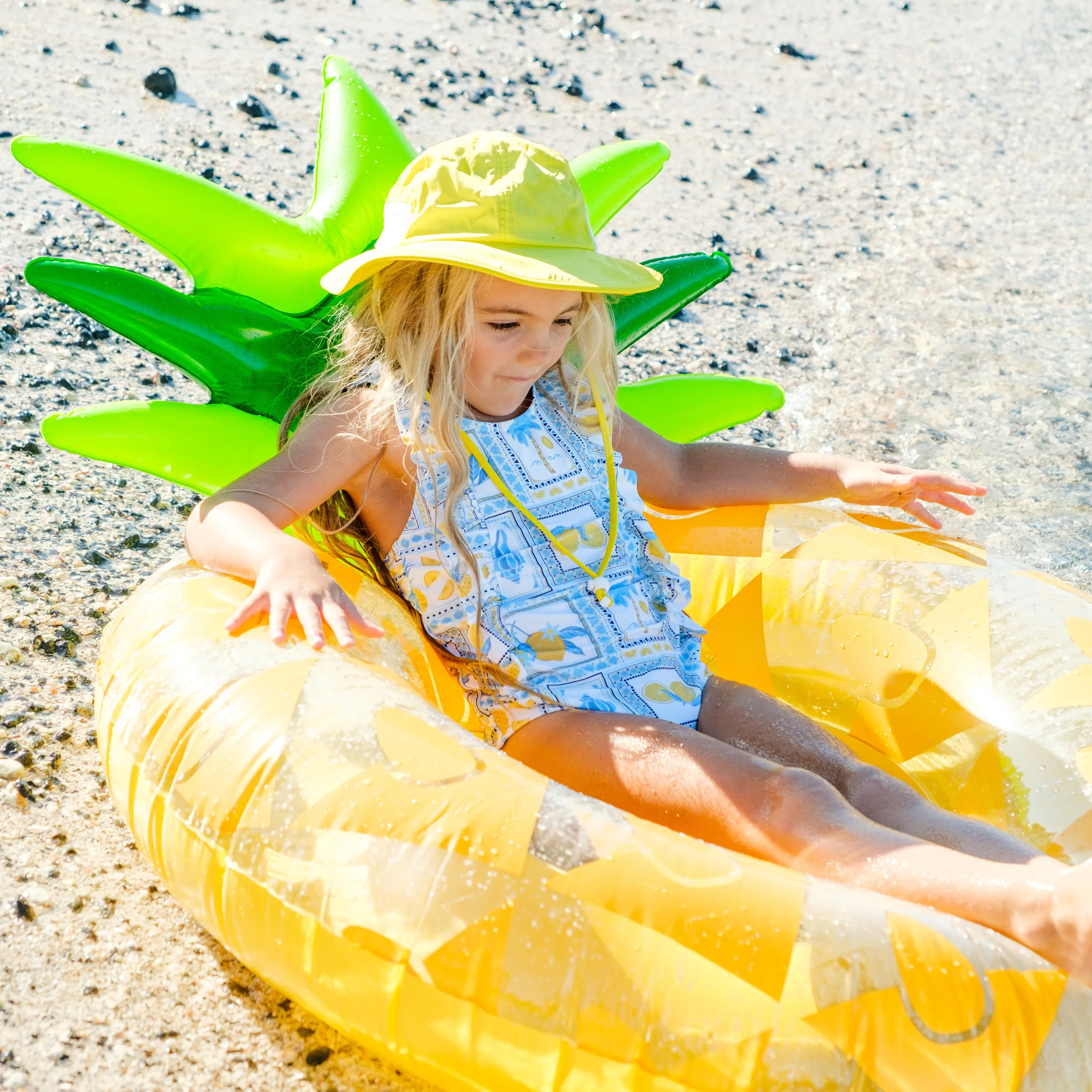 Kids Wide Brim Sun Hat "Fun Sun Day Play Hat" - Yellow