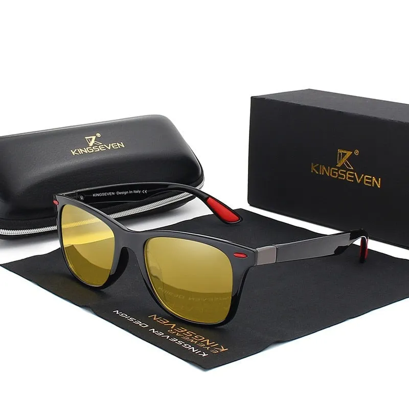 KINGSEVEN Men's Polarized Square Sunglasses Mirror Lens Unisex Black Frame