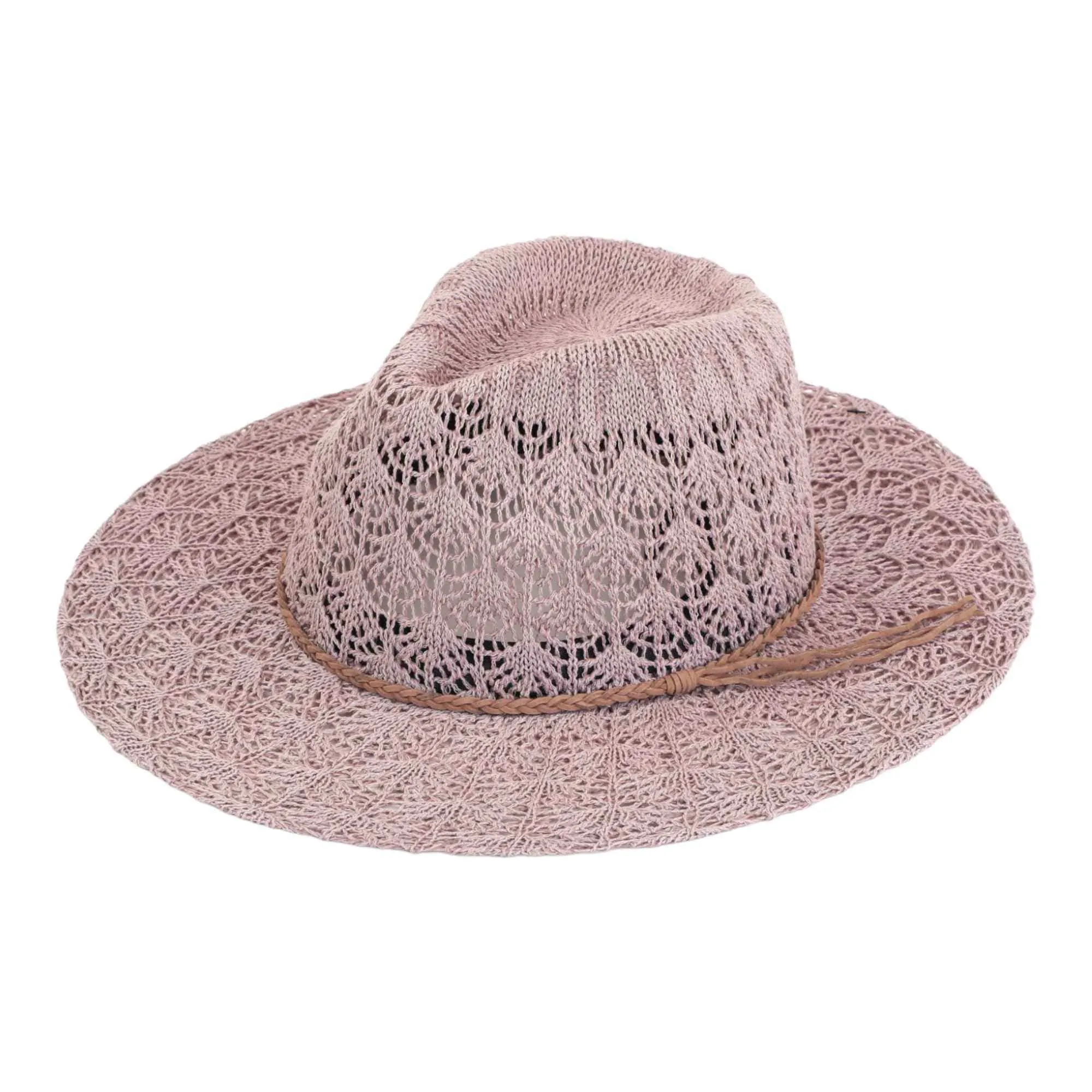 KP013 Horseshoe Lace With Braided Suede Trim Panama Hat