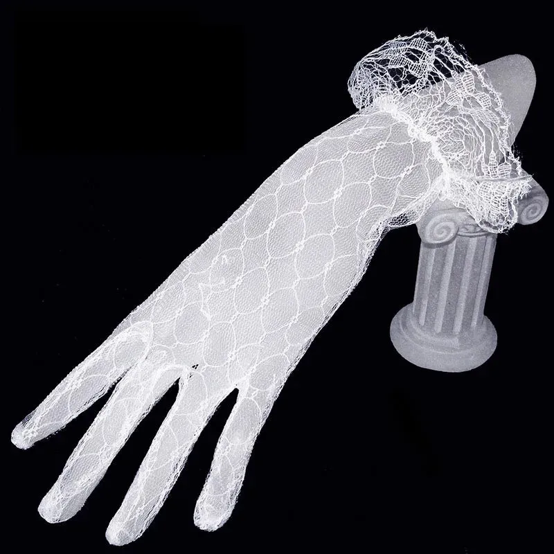 Lace Wrist Ruffle Wedding Gloves