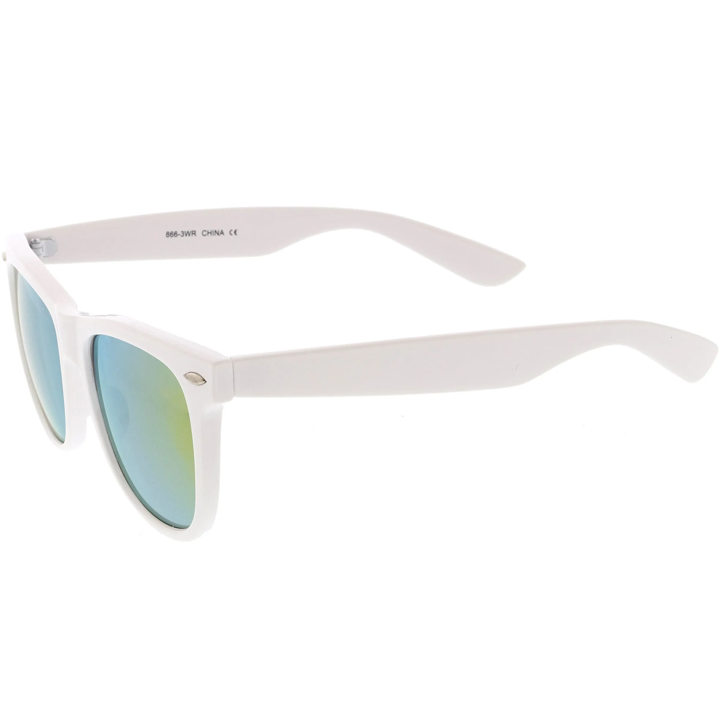 Large Classic Bold White Frame Flash Mirror Lens Horn Rimmed Sunglasses C996