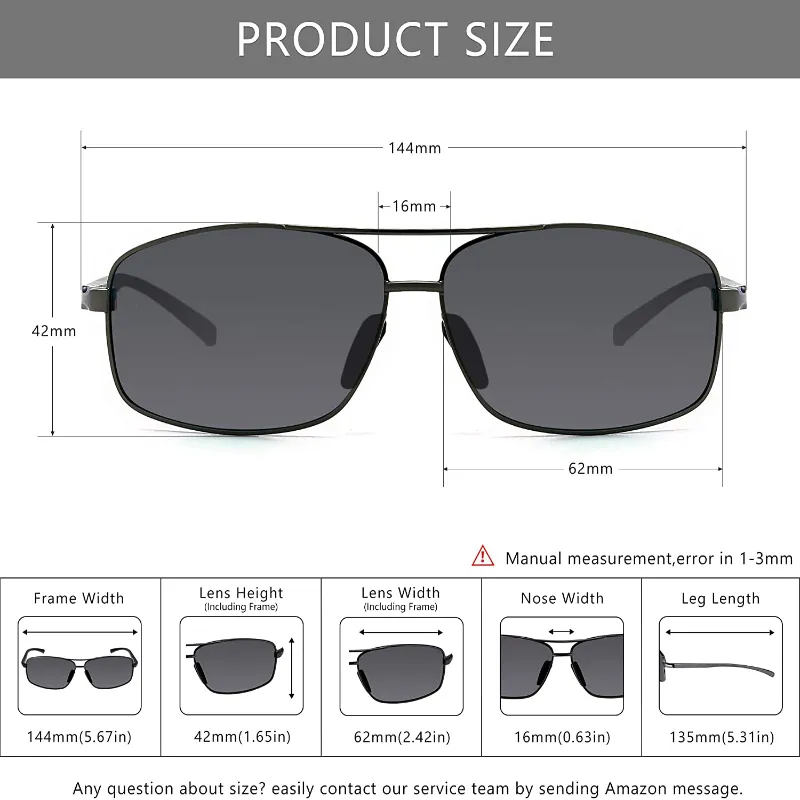 Men's Ultra Lightweight Rectangular Polarized Sunglasses with UV400 Protection