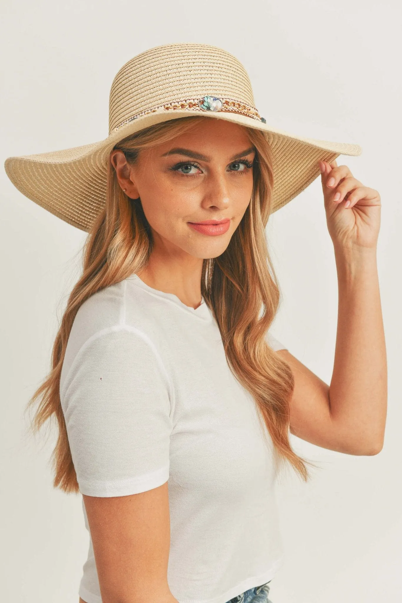 MH0103 Multi Beaded Band Floppy Hat