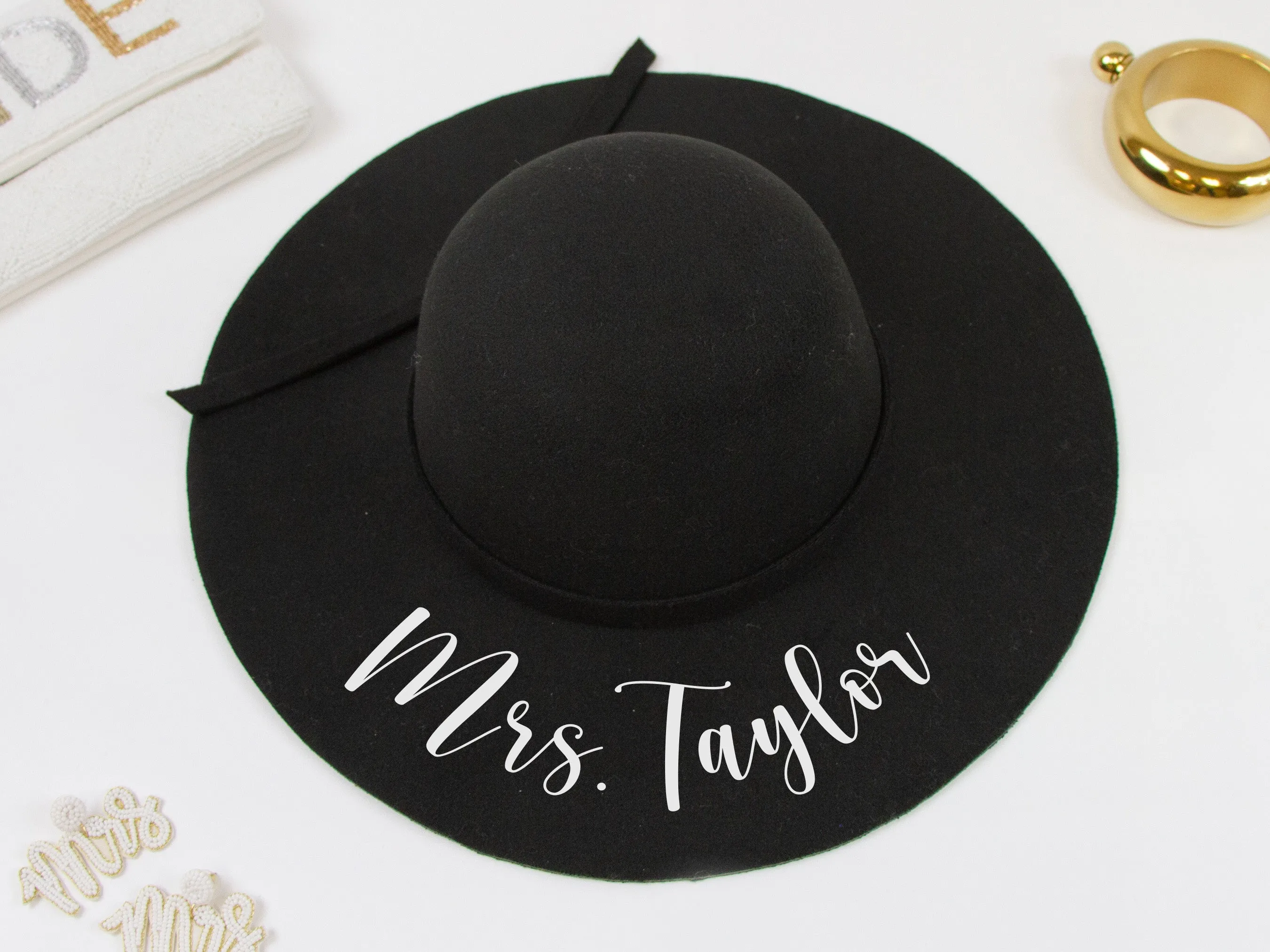 Mrs Bachelorette Black Felt Floppy Hat