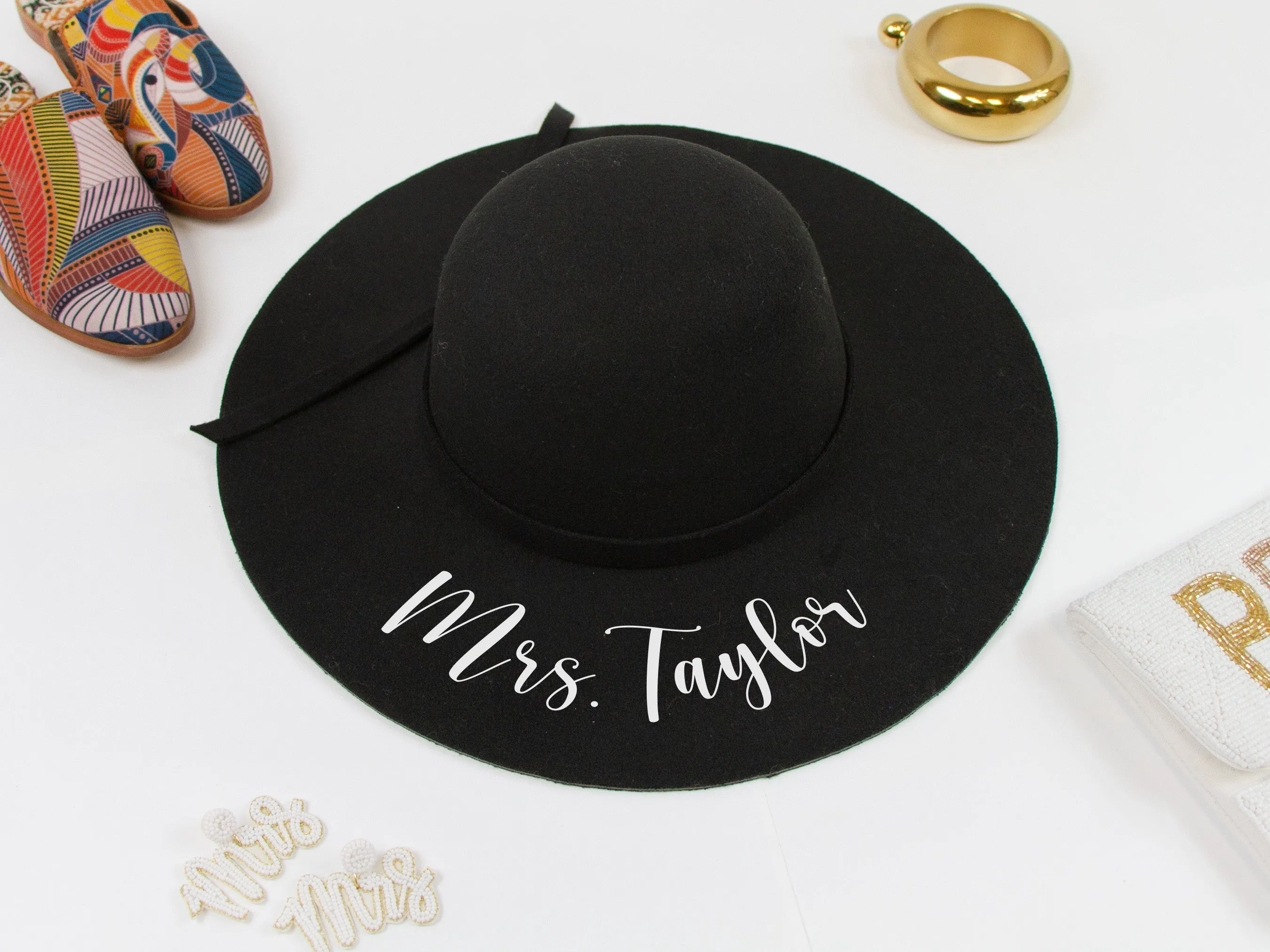 Mrs Bachelorette Black Felt Floppy Hat