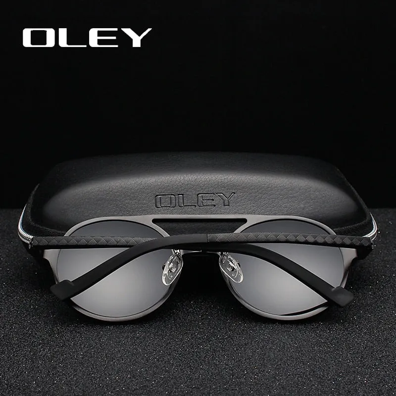 Oley Brand Men's Round Aluminum-Magnesium Polarized Sunglasses Women Anti-Glare Unisex Y7576