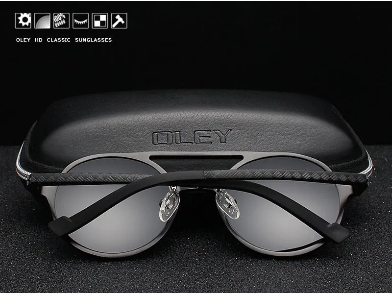 Oley Brand Men's Round Aluminum-Magnesium Polarized Sunglasses Women Anti-Glare Unisex Y7576