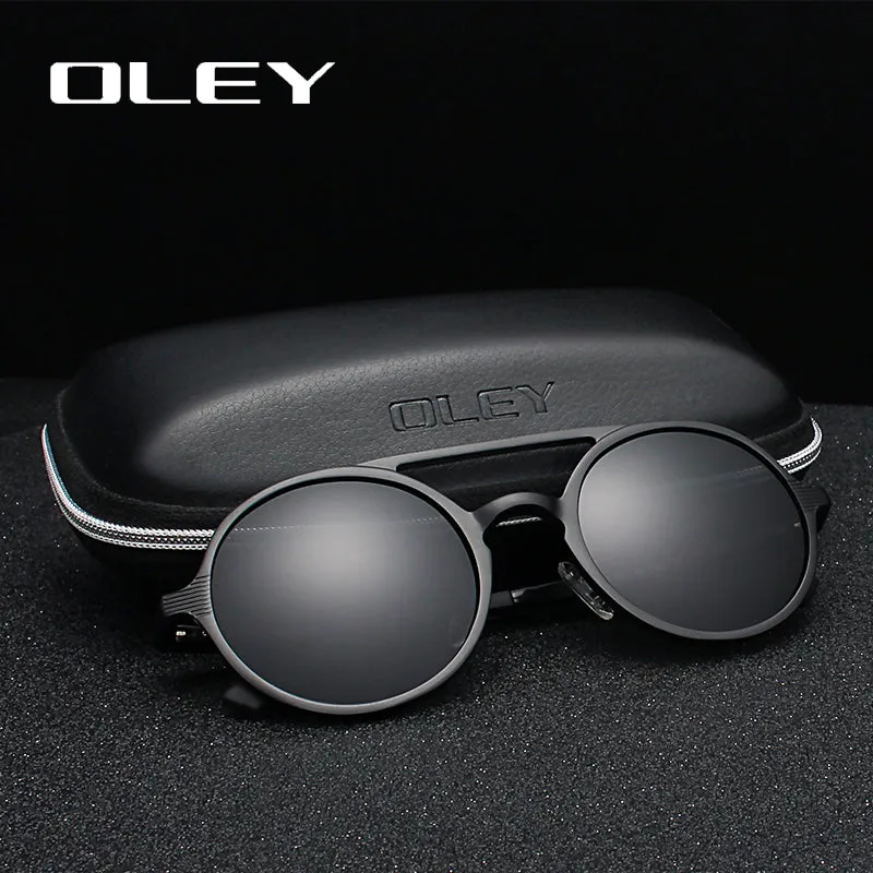 Oley Brand Men's Round Aluminum-Magnesium Polarized Sunglasses Women Anti-Glare Unisex Y7576