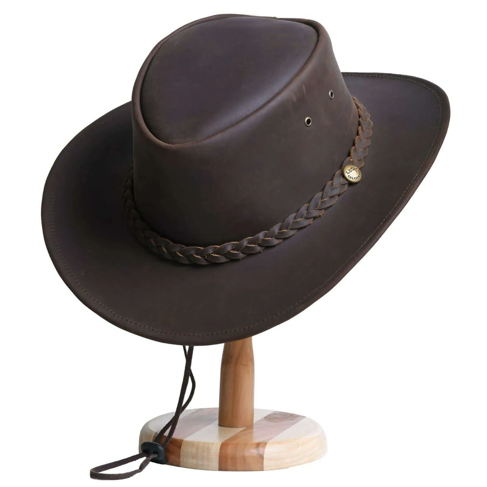 Outback  western cowboy Leather Cowhide Hat for Men and Women with Chin Cord