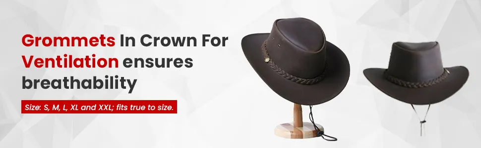 Outback  western cowboy Leather Cowhide Hat for Men and Women with Chin Cord