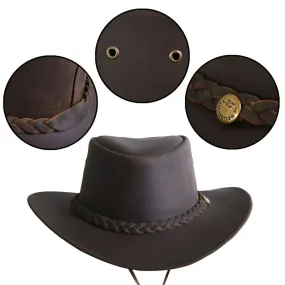 Outback  western cowboy Leather Cowhide Hat for Men and Women with Chin Cord