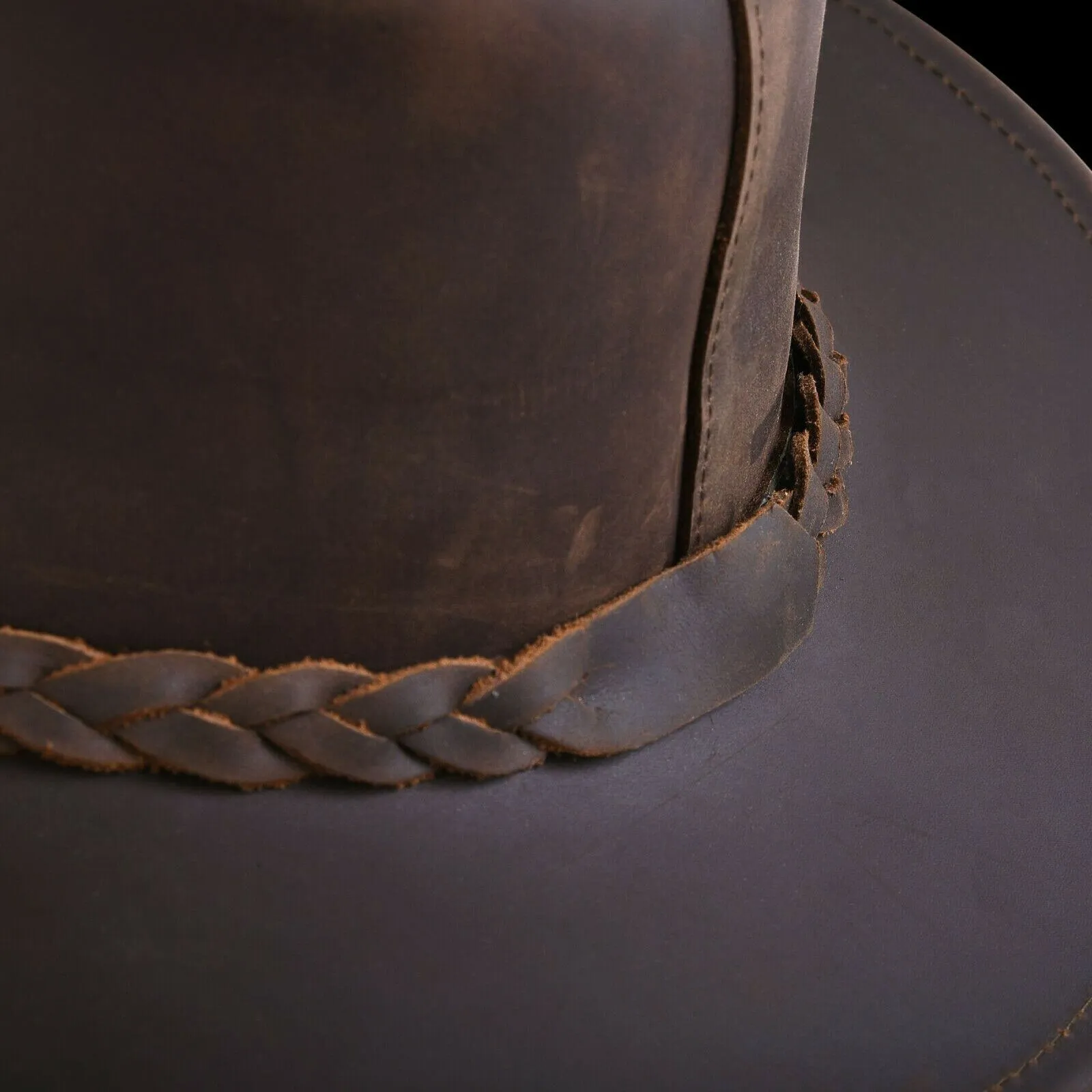 Outback  western cowboy Leather Cowhide Hat for Men and Women with Chin Cord