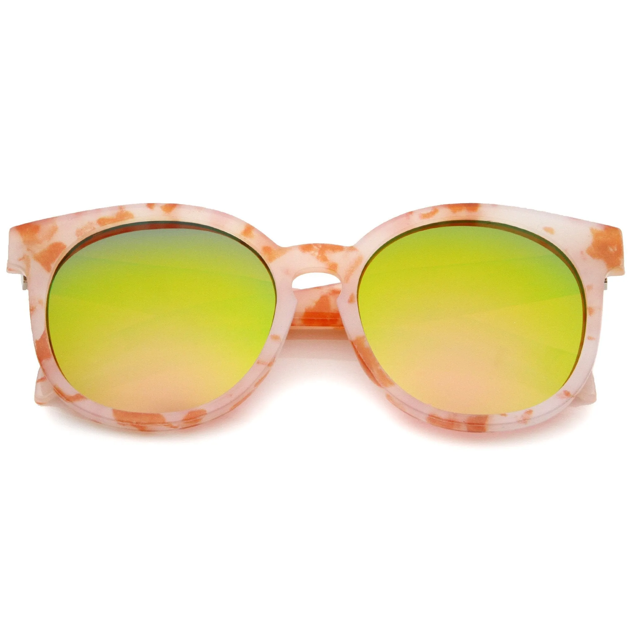 Oversize Marble Print Mirror Lens Round Sunglasses A466