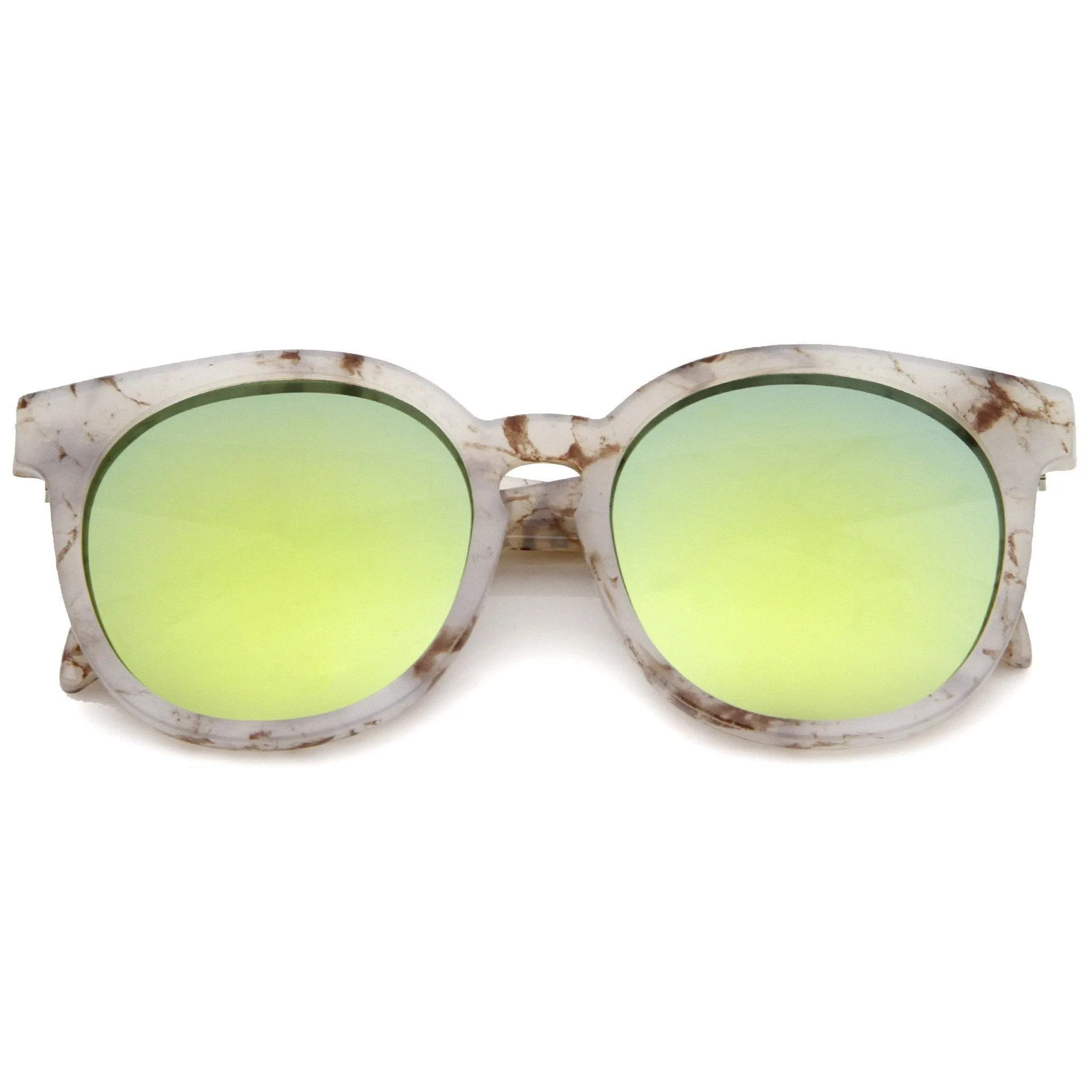 Oversize Marble Print Mirror Lens Round Sunglasses A466