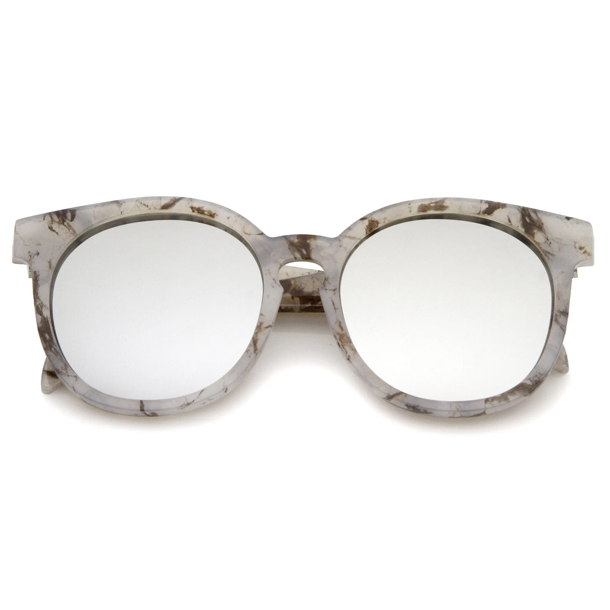 Oversize Marble Print Mirror Lens Round Sunglasses A466