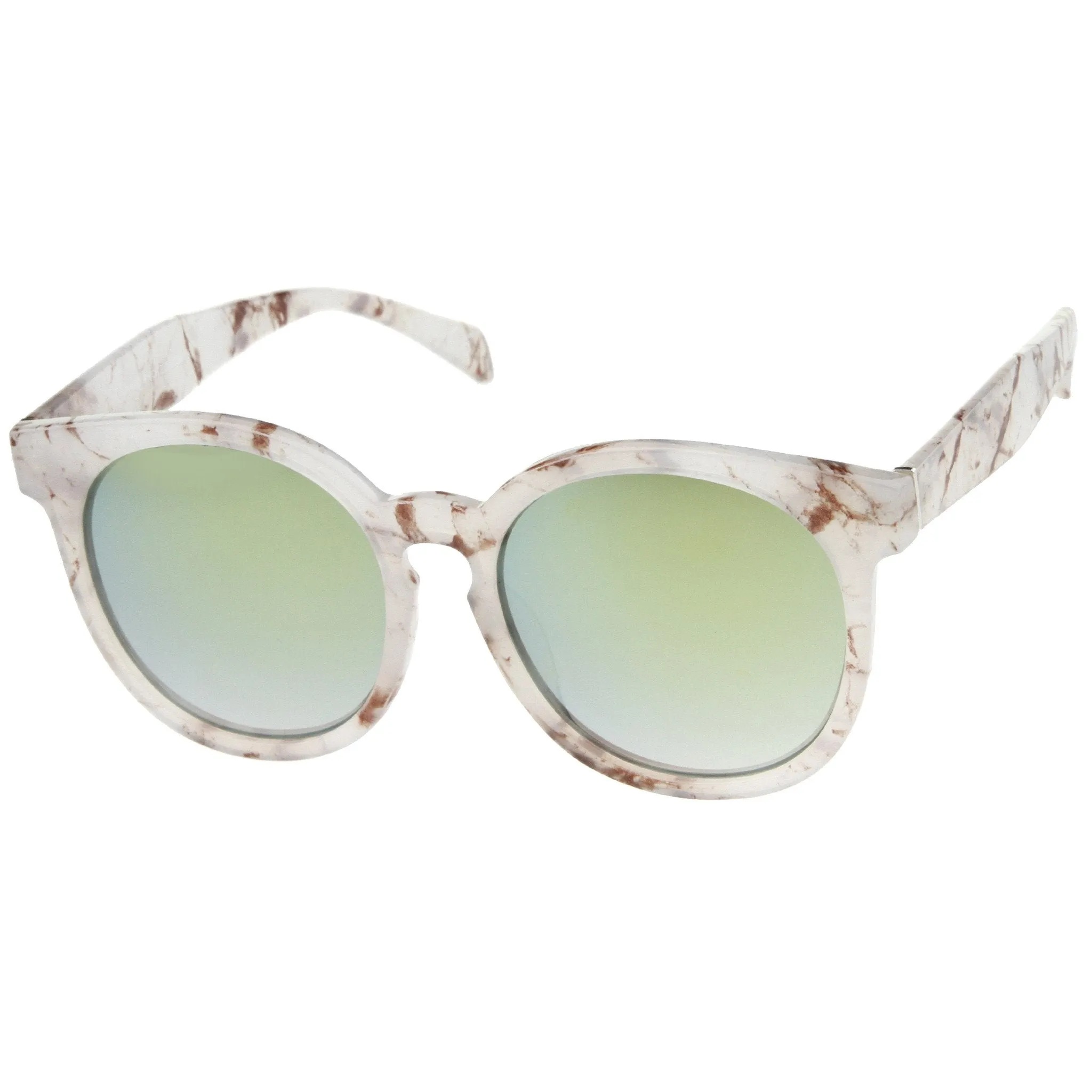 Oversize Marble Print Mirror Lens Round Sunglasses A466