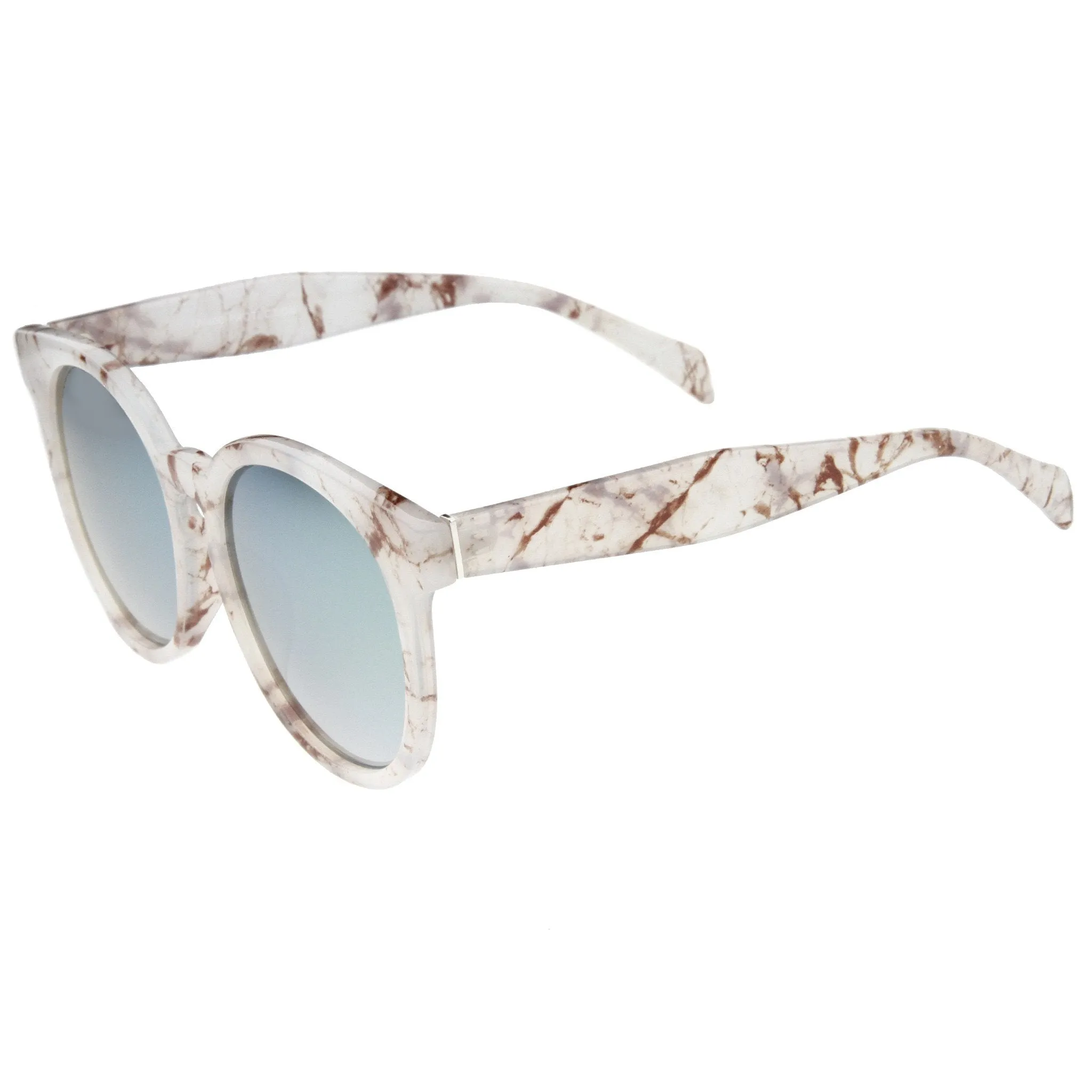 Oversize Marble Print Mirror Lens Round Sunglasses A466