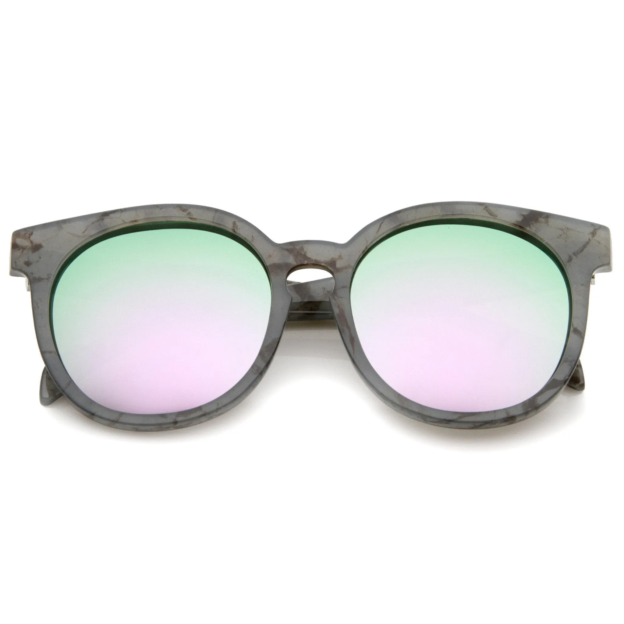 Oversize Marble Print Mirror Lens Round Sunglasses A466