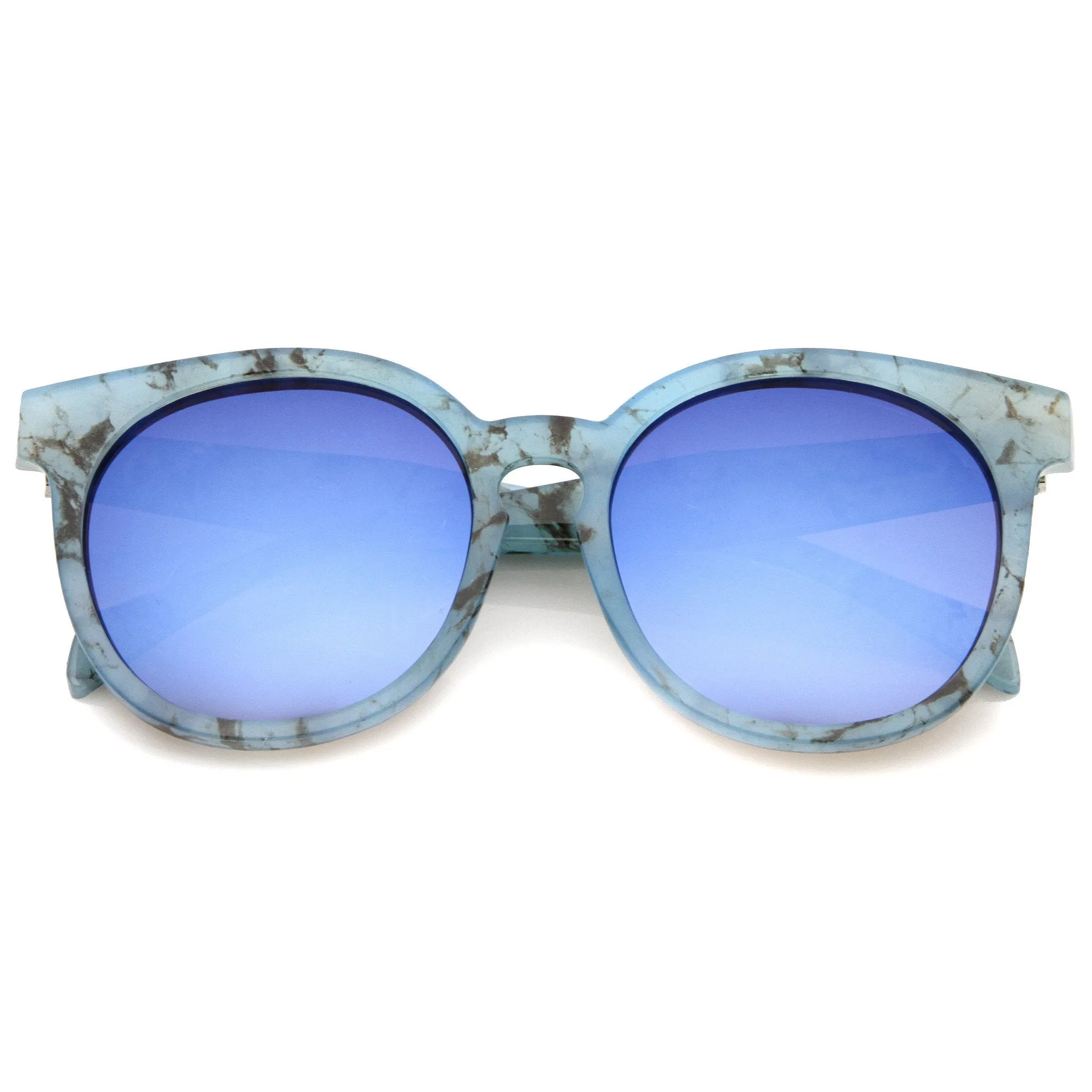 Oversize Marble Print Mirror Lens Round Sunglasses A466