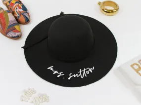 Personalized Mrs Black Felt Floppy Bridal Hat Beach Hat