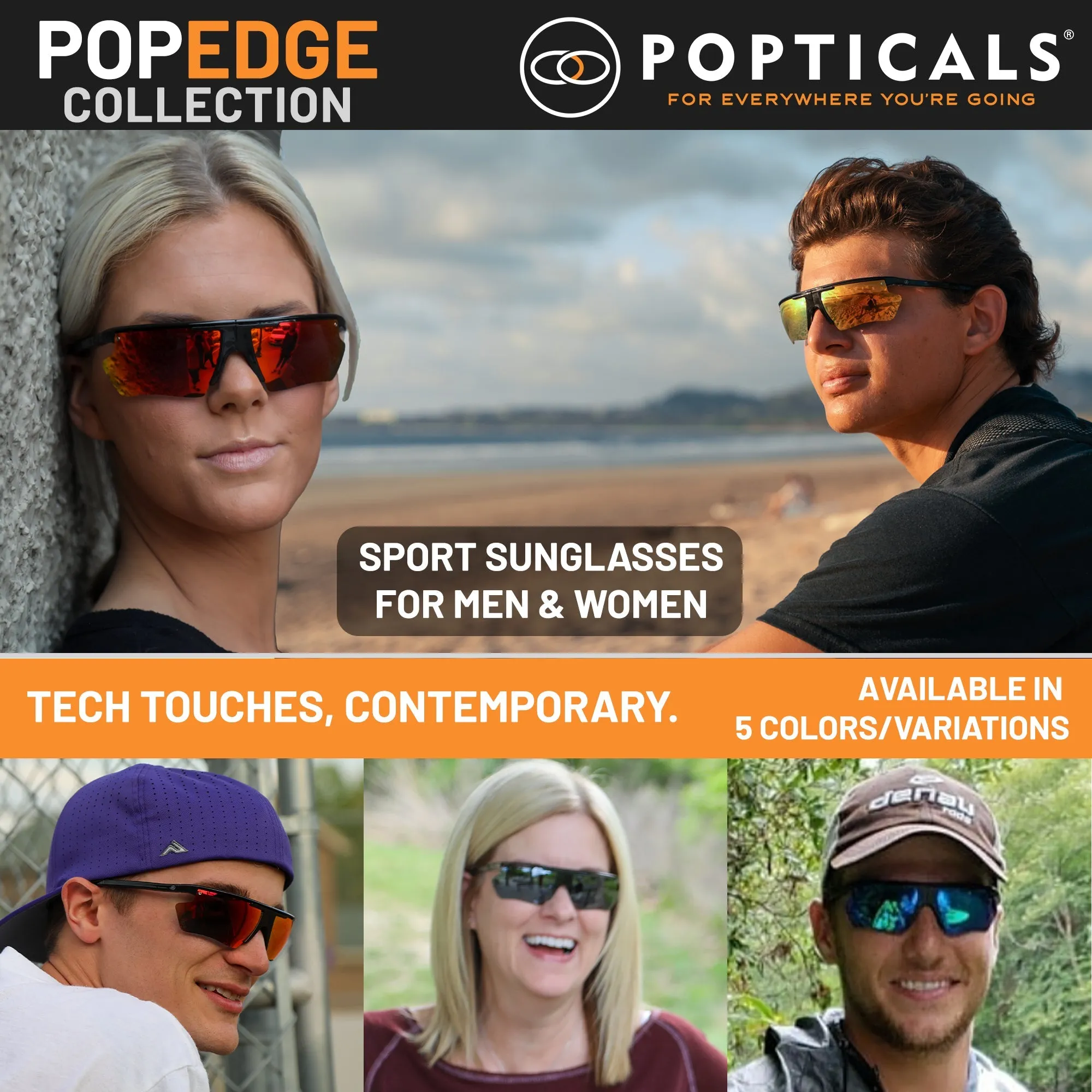 POPEDGE | Polarized, Gloss Black Crystal, Orange Mirror, Small