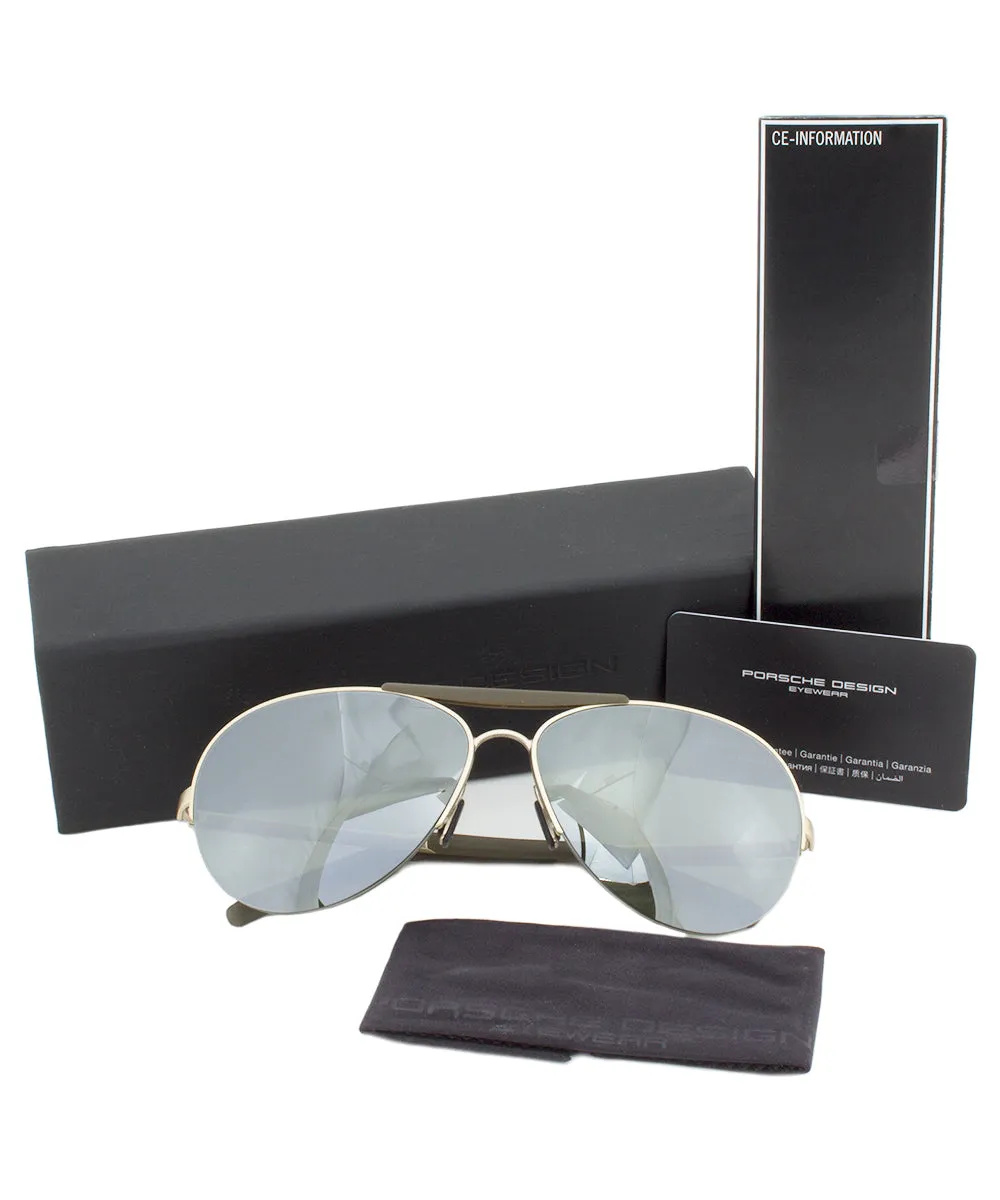 Porsche Design Design P8540 C Aviator Sunglasses | Light Gold Frame | Olive Silver Mirror Lens