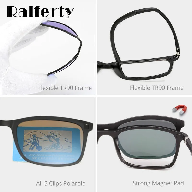 Ralferty Unisex Full Rim Eyeglasses With Clip On Sunglasses Tr90 8803