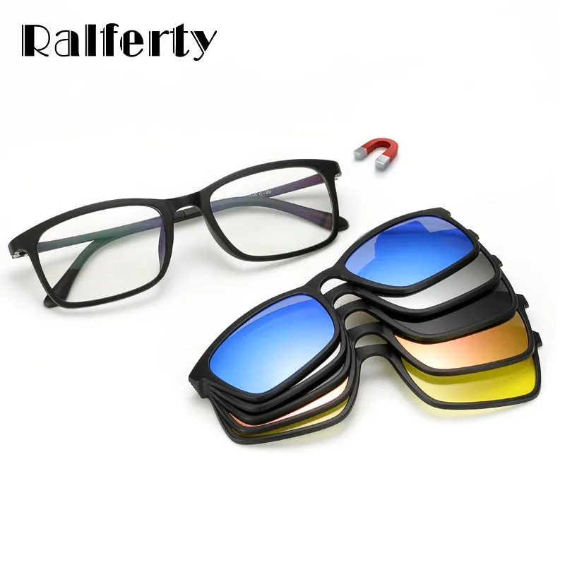 Ralferty Unisex Full Rim Eyeglasses With Clip On Sunglasses Tr90 8803